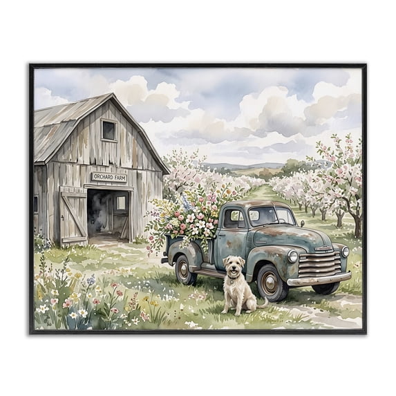 Stupell Industries Farmhouse Spring Orchard and Truck Black Framed Giclee Art, 14 x 11, by Tabz Jones