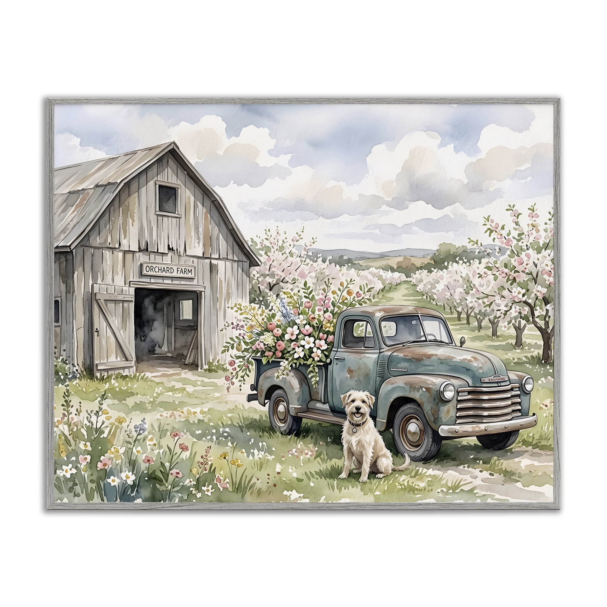 Stupell Industries Spring Orchard and Truck Gray Framed Giclee Art, design by Tabz Jones