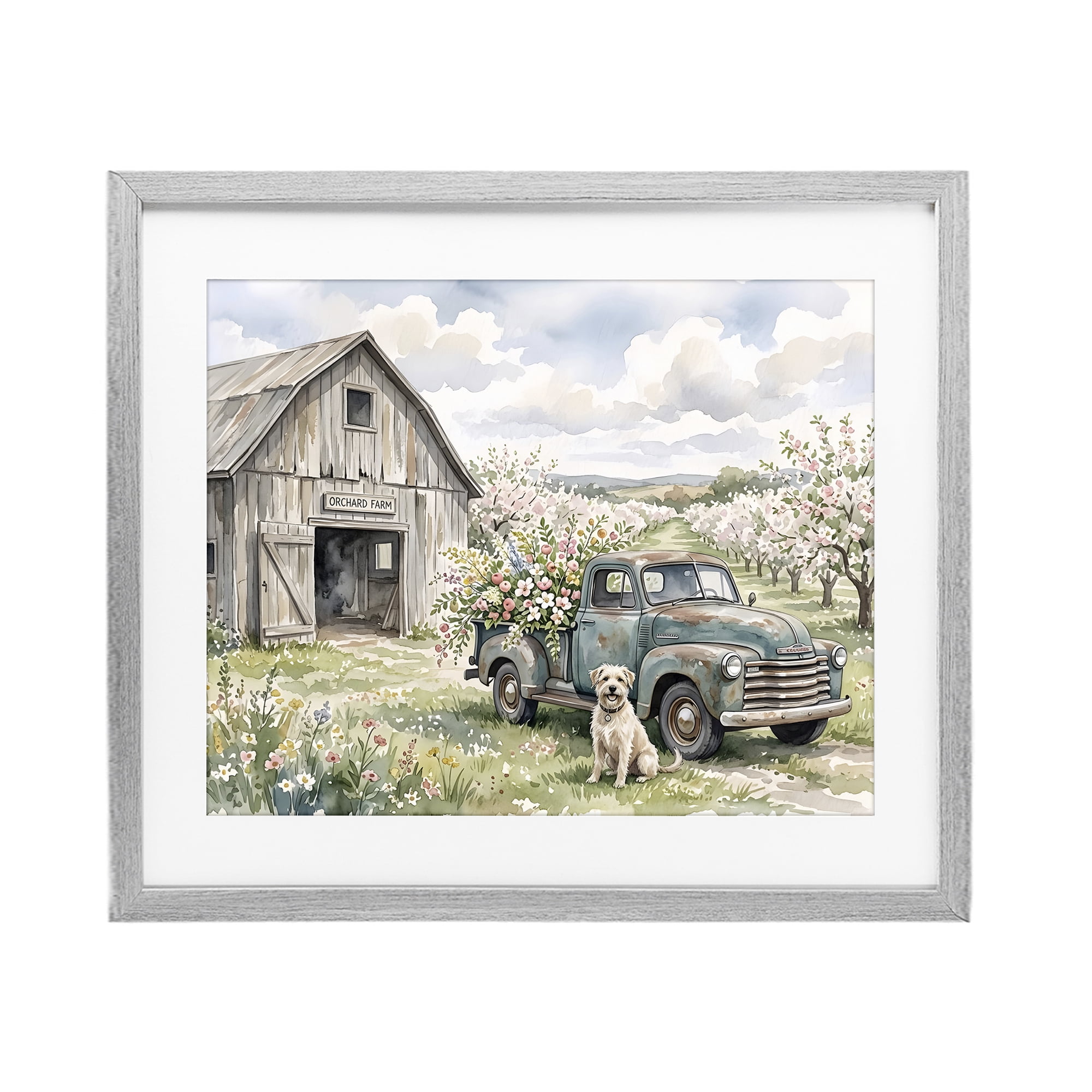 Stupell Industries Spring Orchard and Truck Gray Framed Print Under Glass, design by Tabz Jones