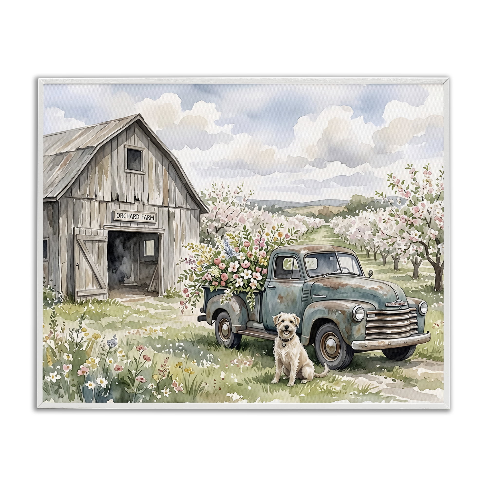 Stupell Industries Spring Orchard and Truck White Framed Giclee Art, design by Tabz Jones
