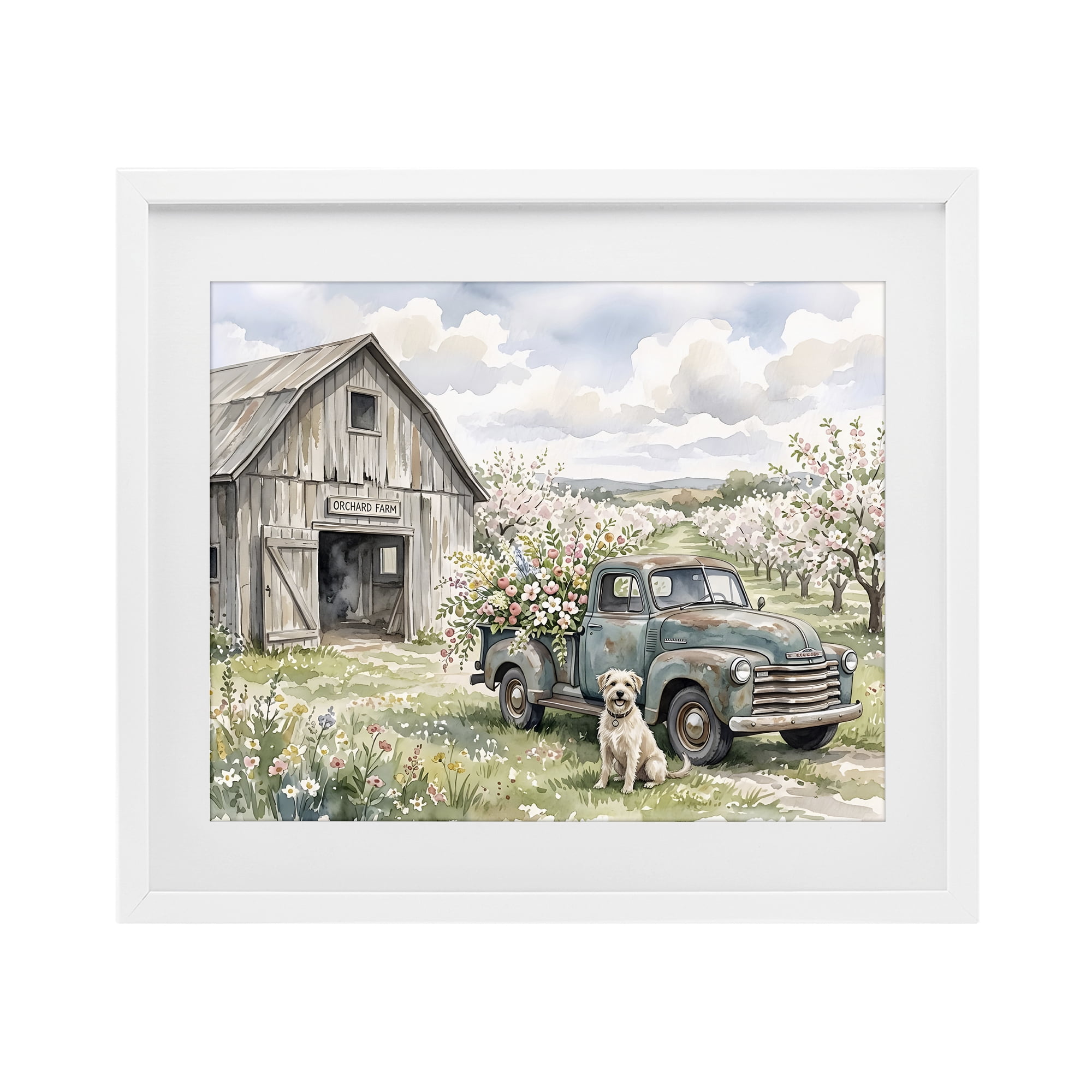 Stupell Industries Spring Orchard and Truck White Framed Print Under Glass, design by Tabz Jones