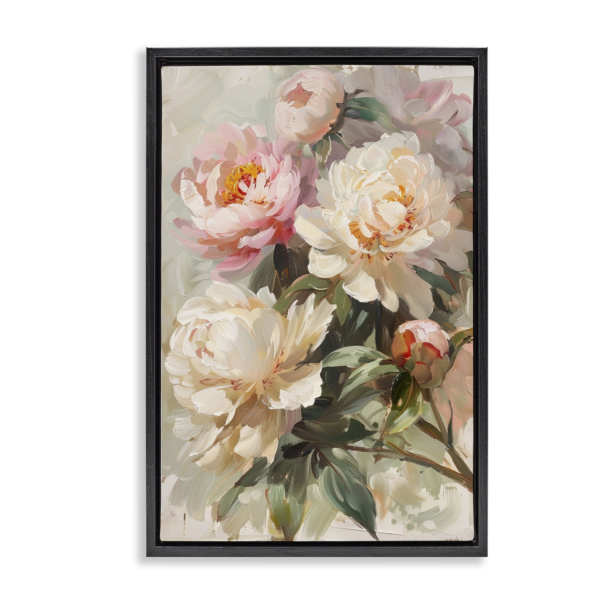 Stupell Industries Spring Peony Bundle Plants & Flowers Painting Black Floater Framed Canvas Art Print Wall Art, 17 x 25