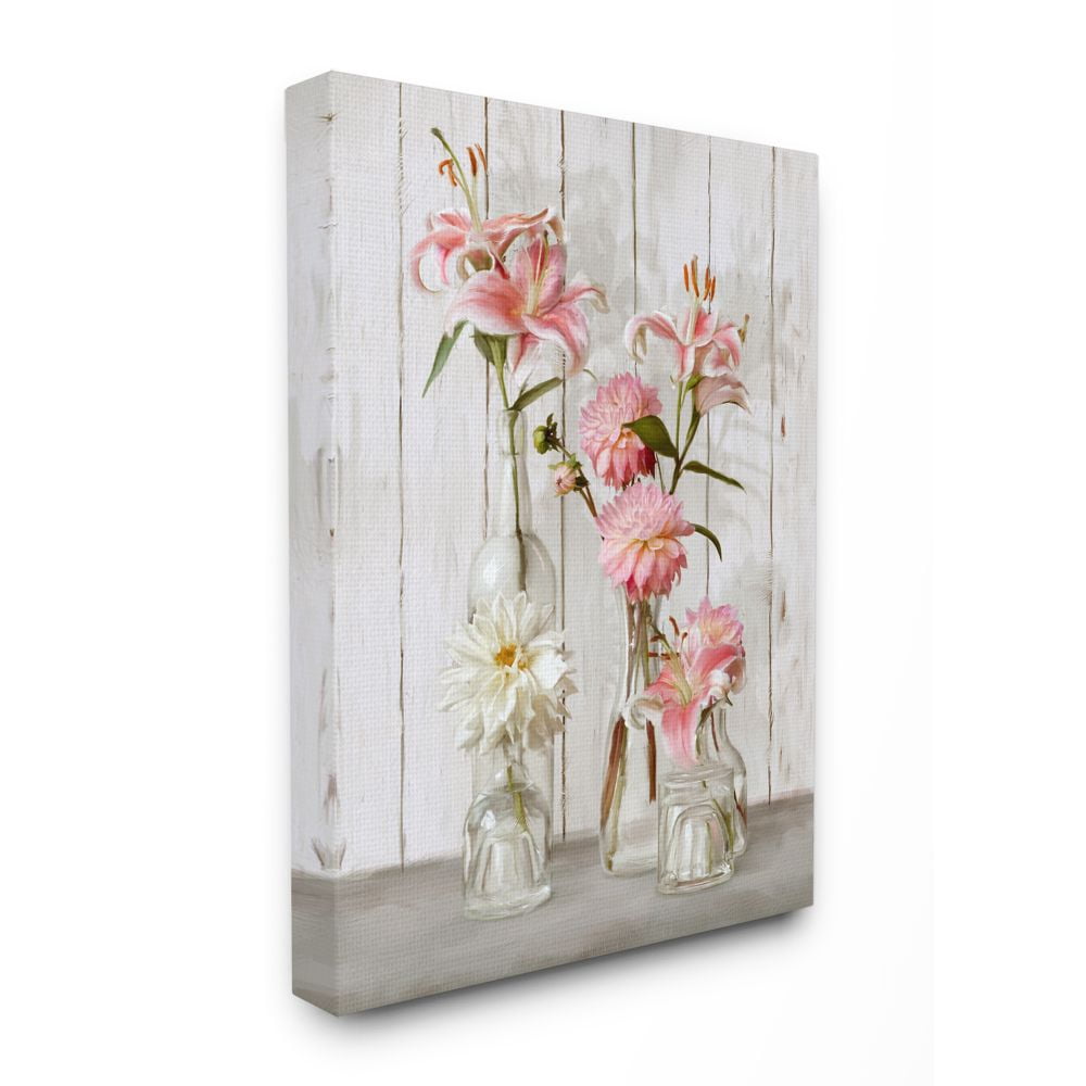 Stupell Industries Spring Pink Florals in Glass Jars Feminine Rustic Flowers Canvas Wall Art Design by Ziwei Li, 16" x 20"