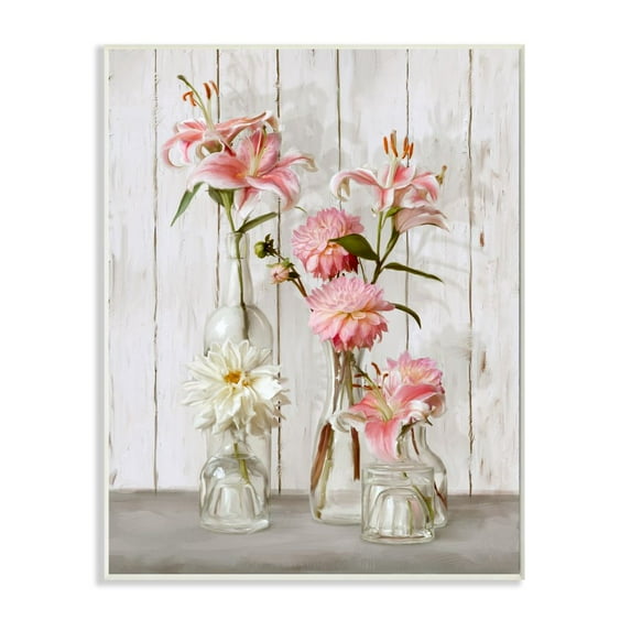 Stupell Industries Spring Pink Florals in Glass Jars Feminine Rustic Flowers Graphic Art Unframed Art Print Wall Art, 13x19, by Ziwei Li