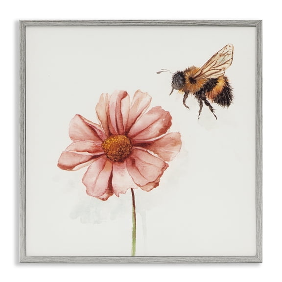Spring Pollination Bee Gray Framed Giclee Art, 24 x 24, Made In USA
