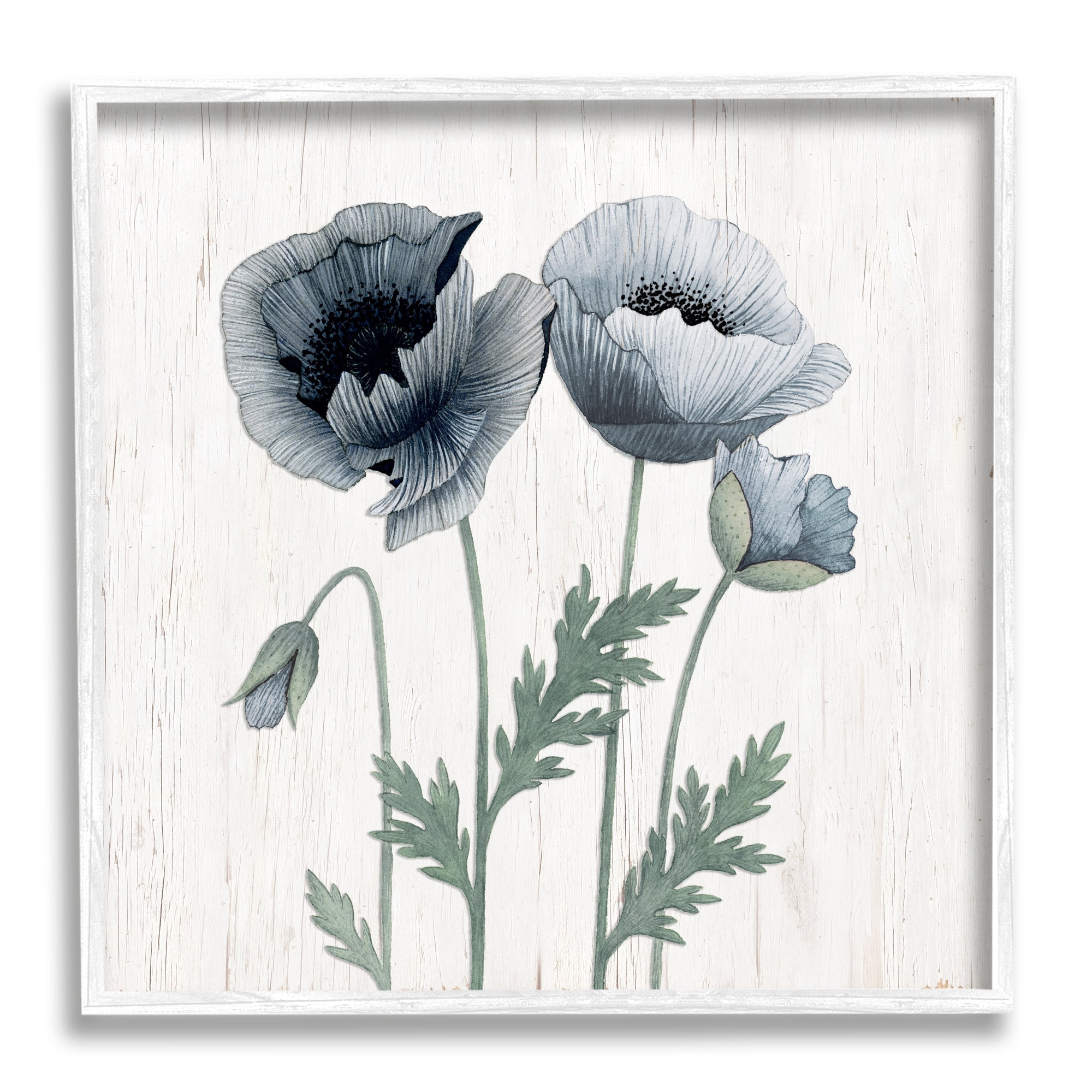 Stupell Industries Spring Poppy Blossoms Budding Flowers Rustic Design Graphic Art White Framed Art Print Wall Art, Design by Kourtni Gunn
