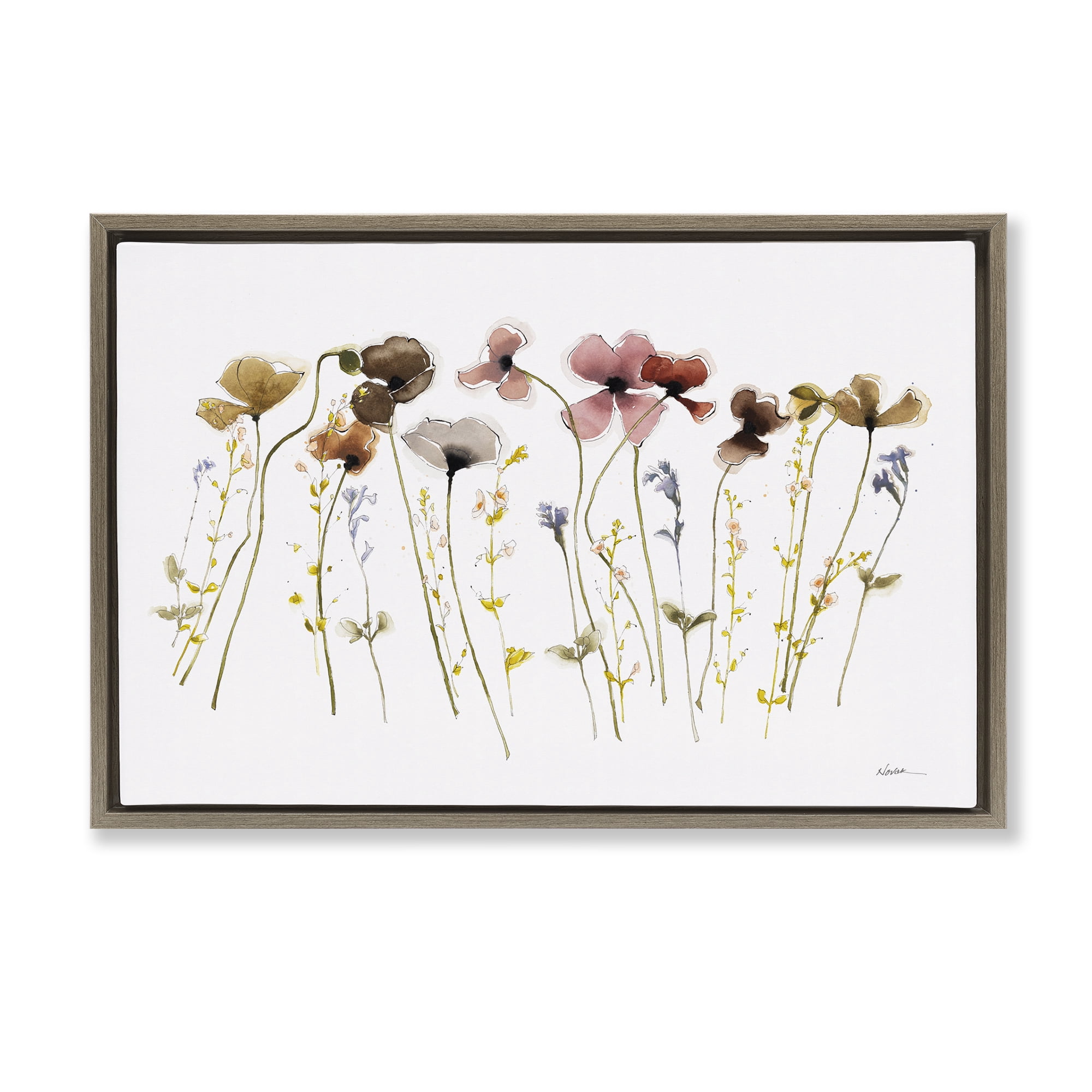 Stupell Industries Spring Poppy Sprigs Botanical & Floral Painting Brown Floater Framed Art Print Wall Art, 25 x 17