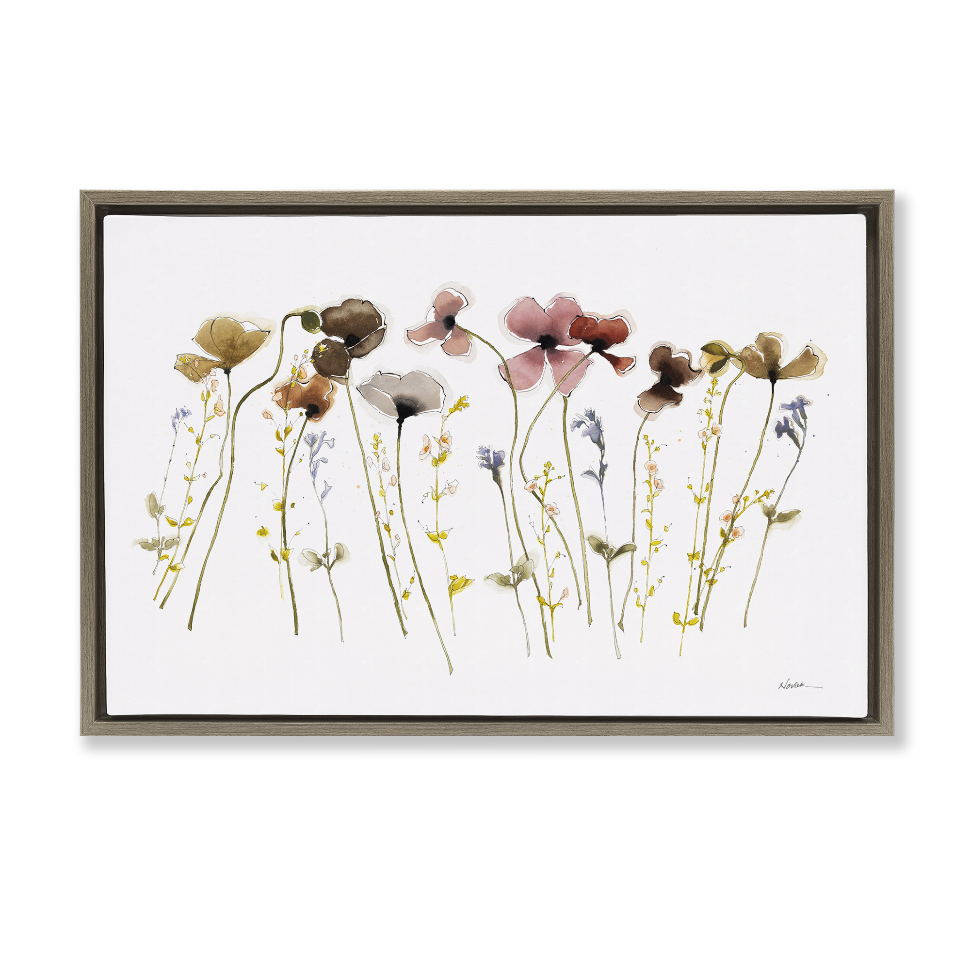 Stupell Industries Spring Poppy Sprigs Botanical & Floral Painting Brown Floater Framed Art Print Wall Art, 31 x 21