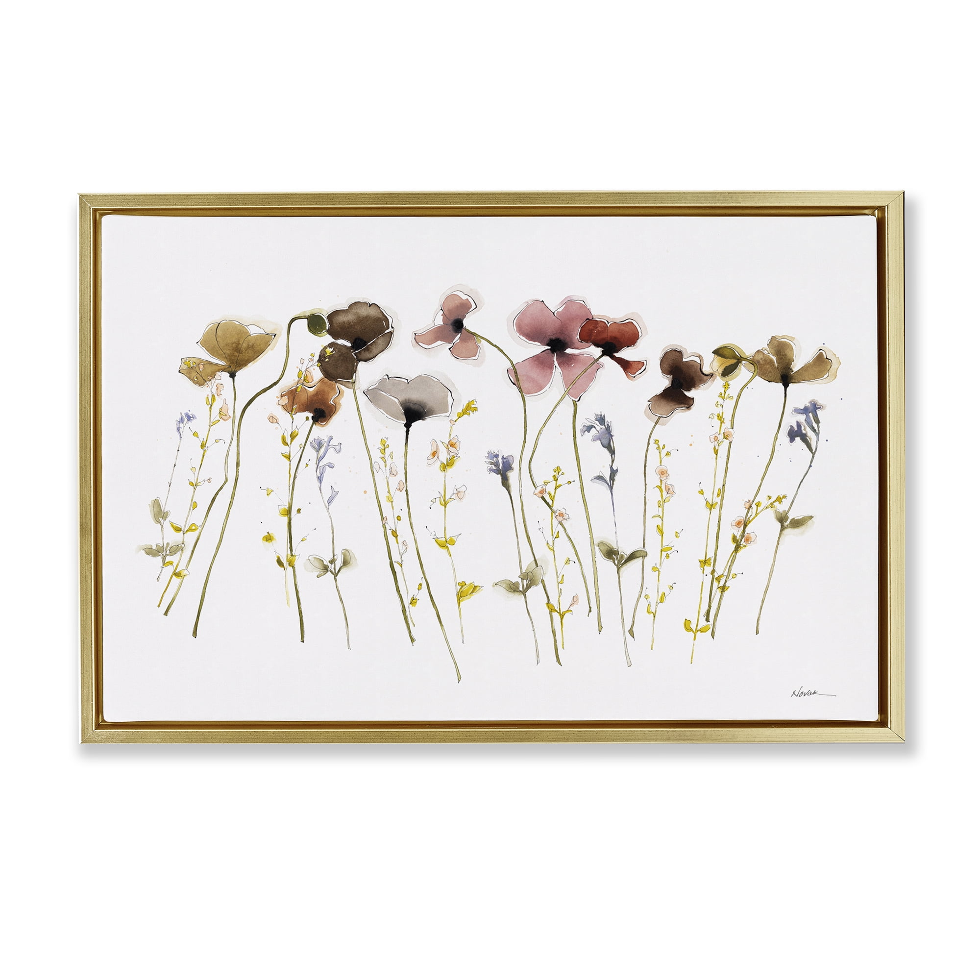 Stupell Industries Spring Poppy Sprigs Botanical & Floral Painting Gold Floater Framed Art Print Wall Art, 31 x 21