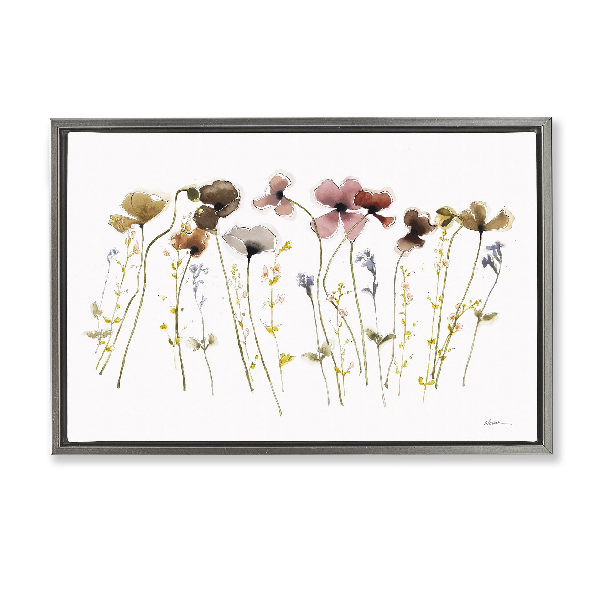 Stupell Industries Spring Poppy Sprigs Botanical & Floral Painting Gray Floater Framed Art Print Wall Art, 31 x 21