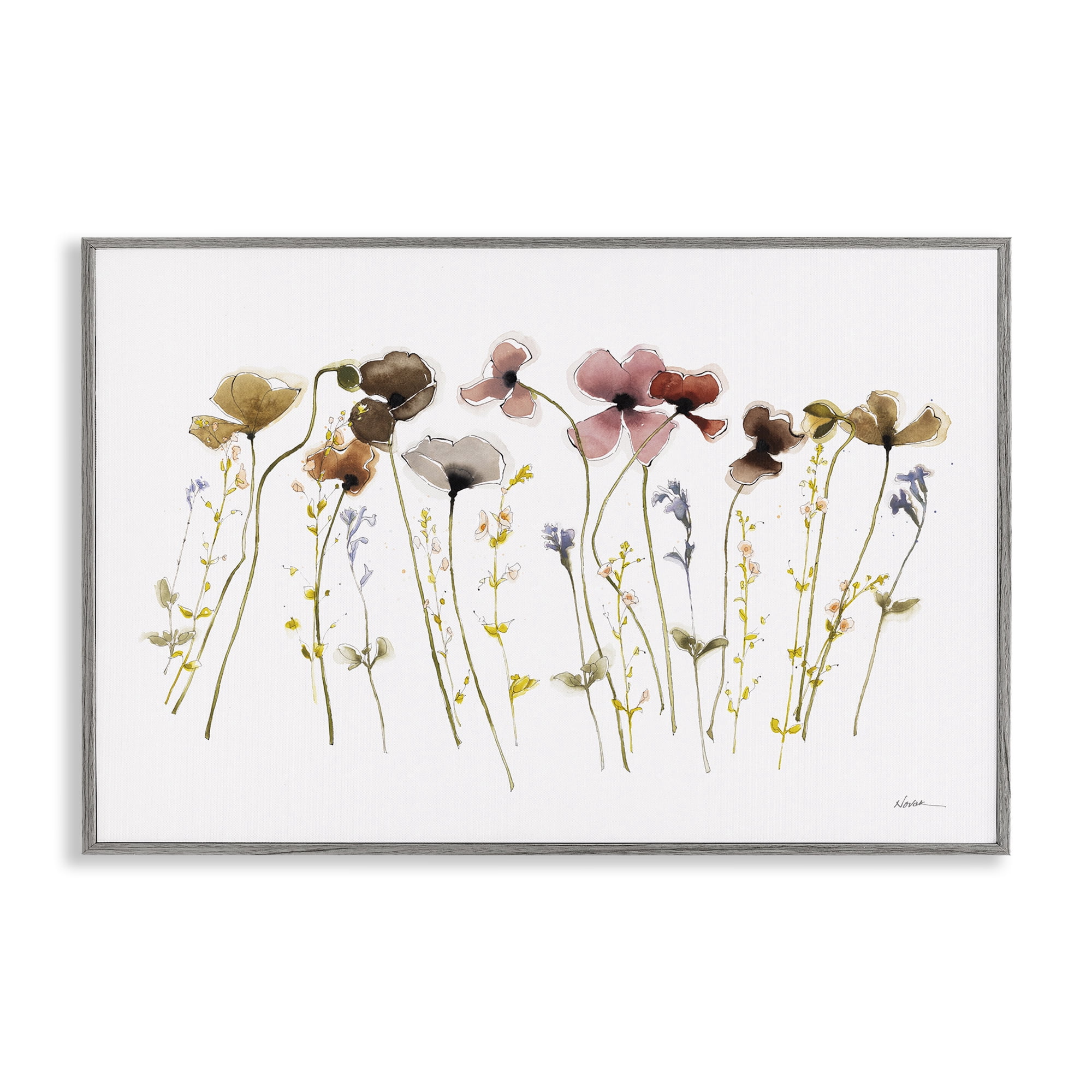 Stupell Industries Spring Poppy Sprigs Botanical & Floral Painting Gray Framed Art Print Wall Art, 18 x 12