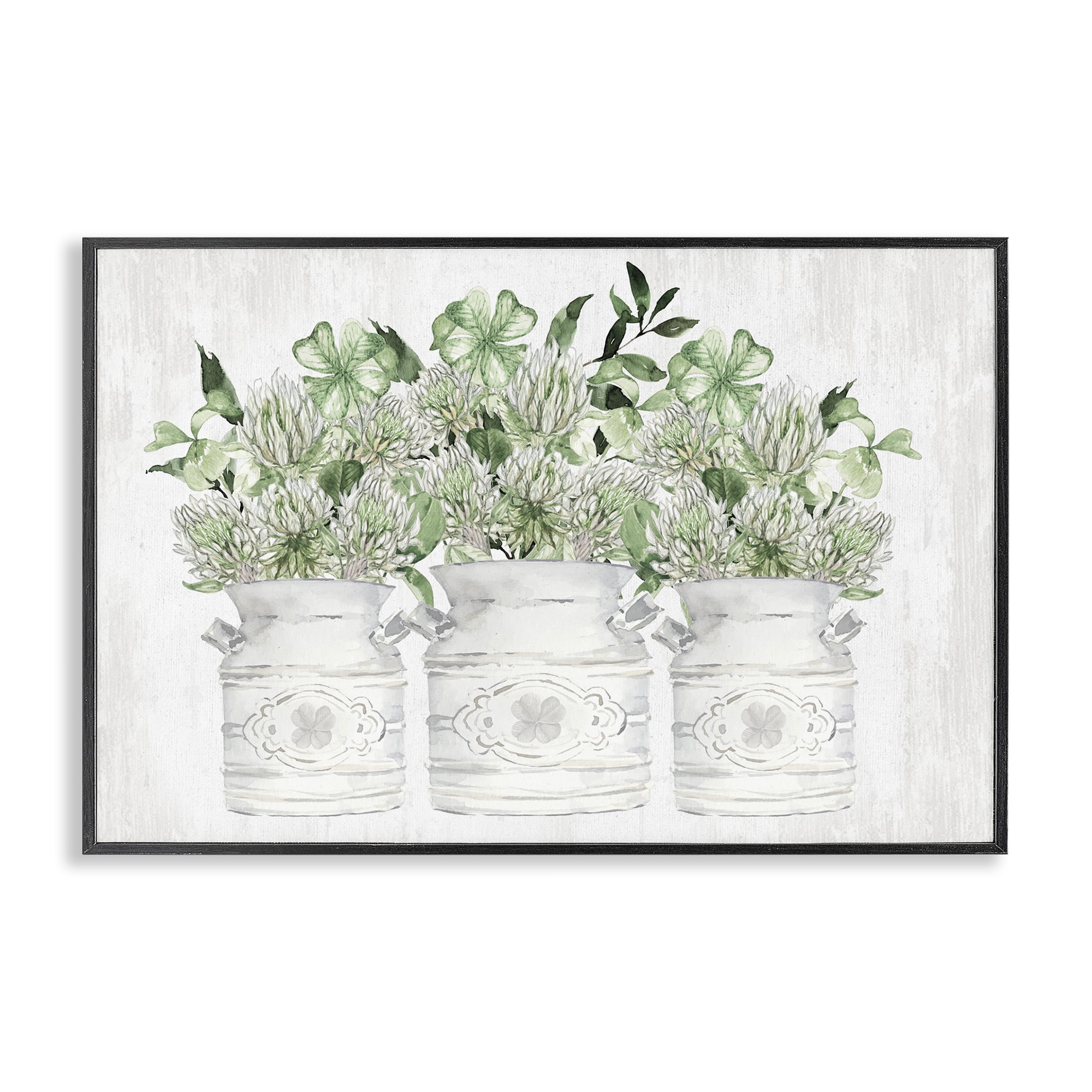 Stupell Industries Spring Potted Clovers Botanical & Floral Painting Black Framed Art Print Wall Art, 30 x 20