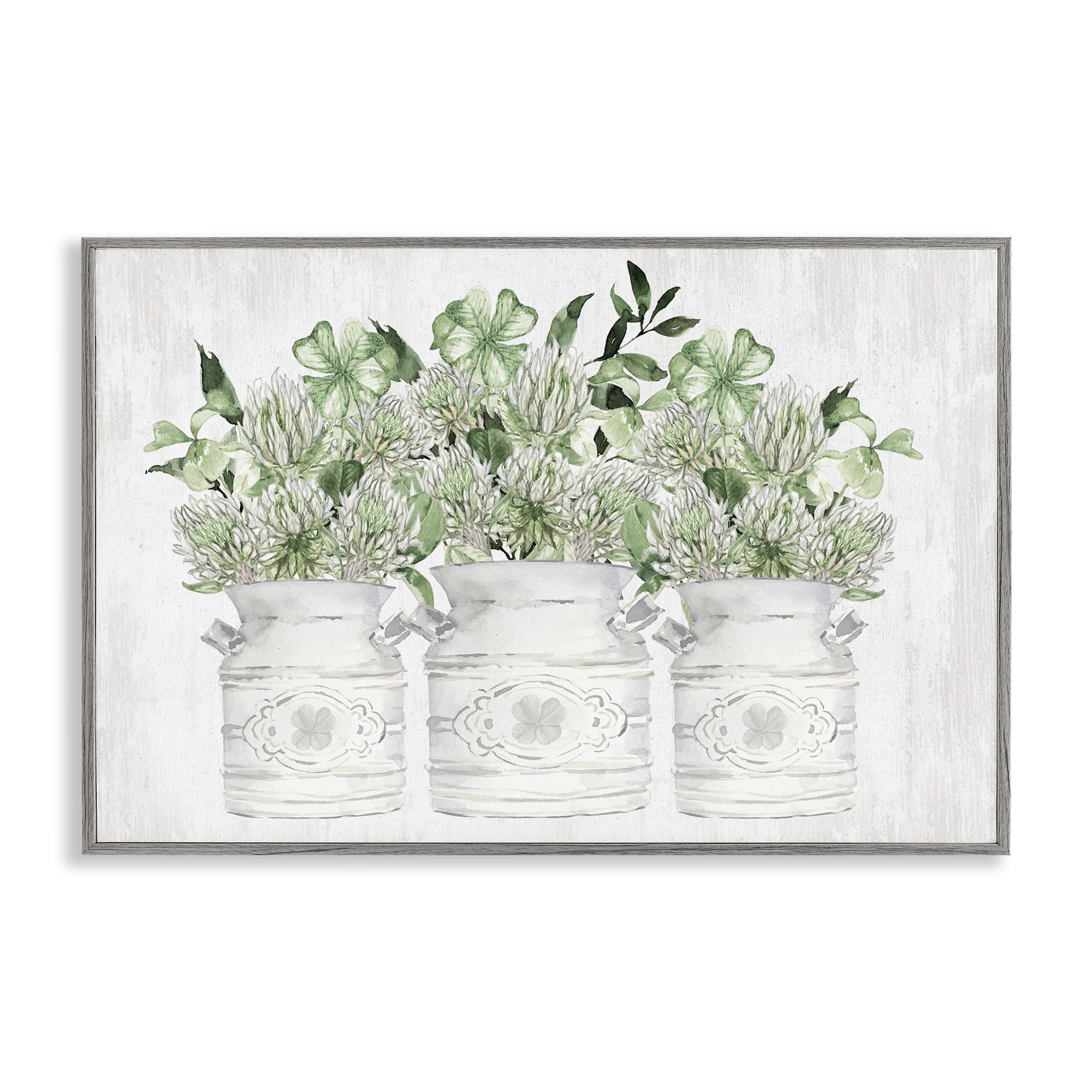 Stupell Industries Spring Potted Clovers Botanical & Floral Painting Gray Framed Art Print Wall Art, 24 x 16