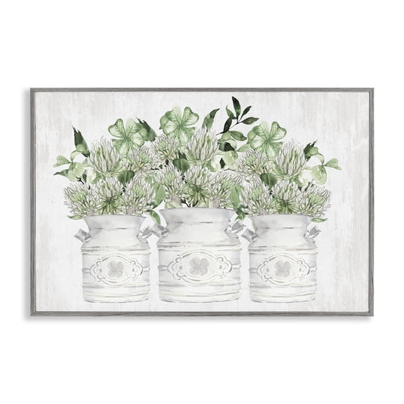 Stupell Industries Spring Potted Clovers Botanical & Floral Painting Gray Framed Art Print Wall Art, 30 x 20
