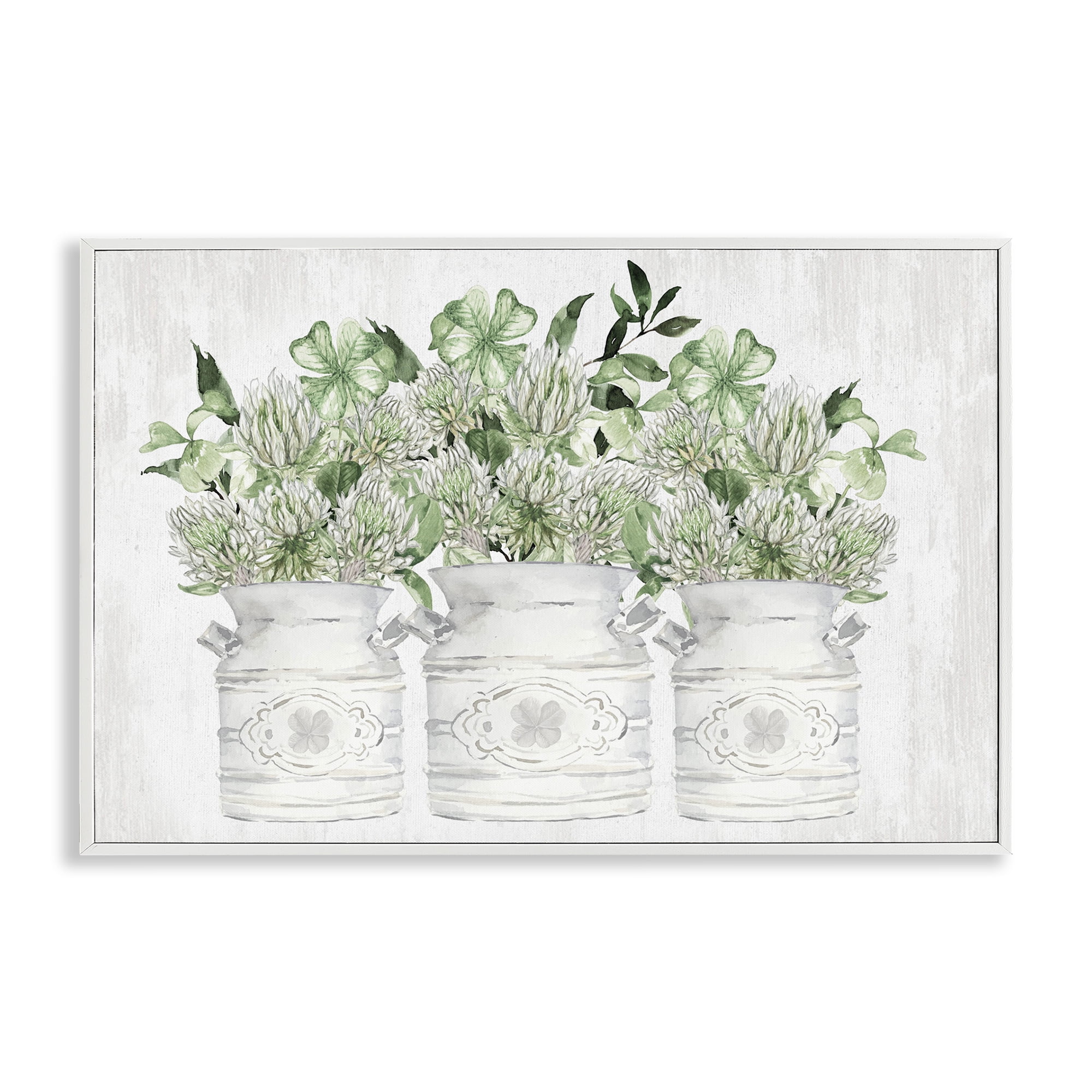 Stupell Industries Spring Potted Clovers Botanical & Floral Painting White Framed Art Print Wall Art, 30 x 20