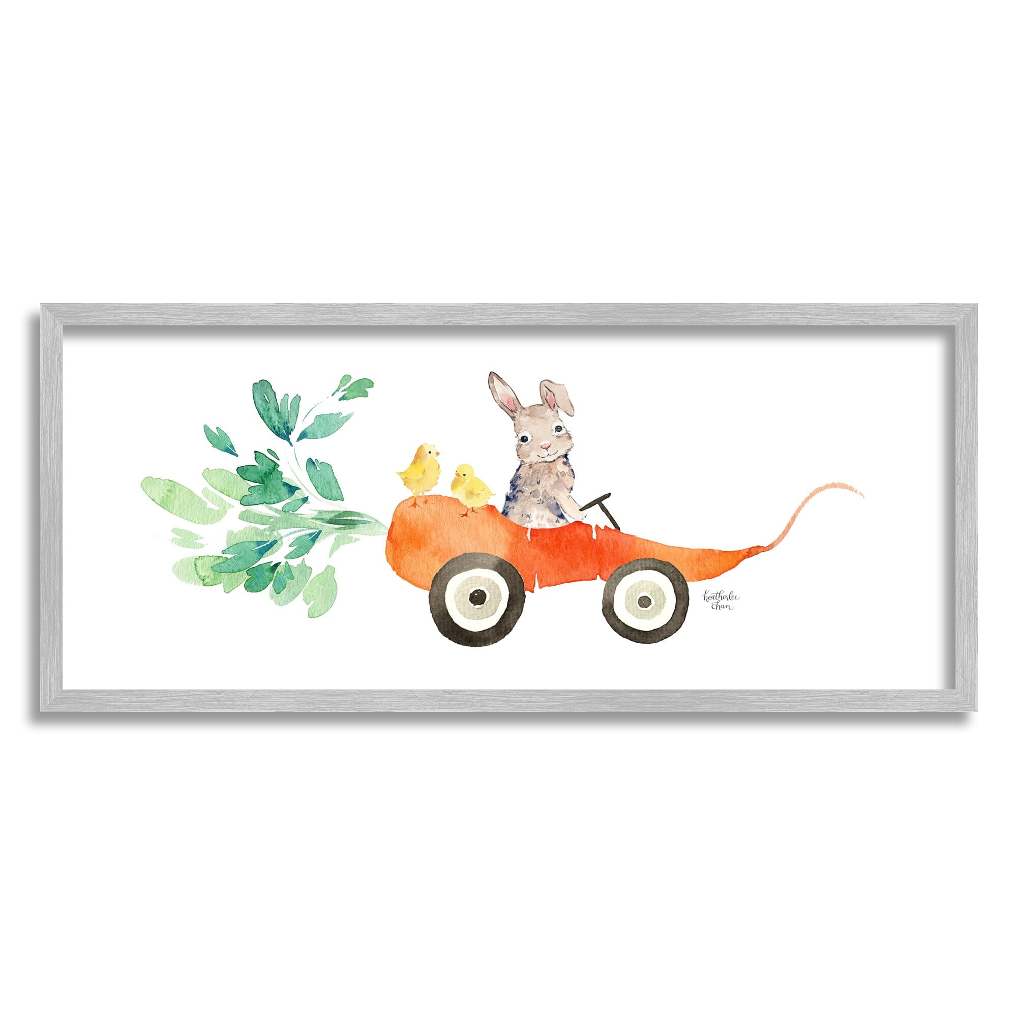 Stupell Industries Spring Rabbit Chicks Riding Seasonal Carrot Wagon Painting Gray Framed Art Print Wall Art, Design by Heatherlee Chan