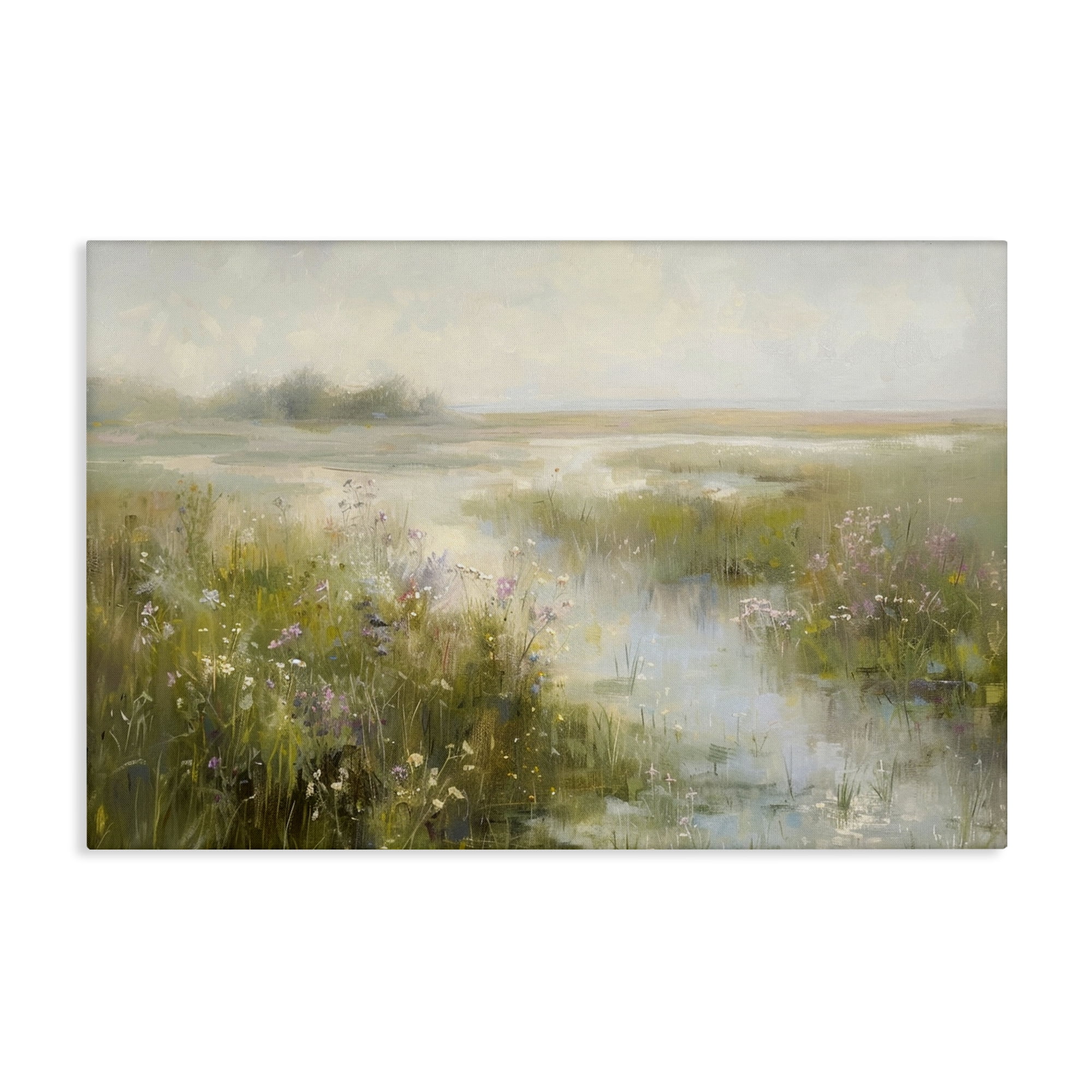 Stupell Industries Spring River with Wild Blooms Landscape & Nature Painting Wrapped Canvas Art Print Wall Art, 36 x 24