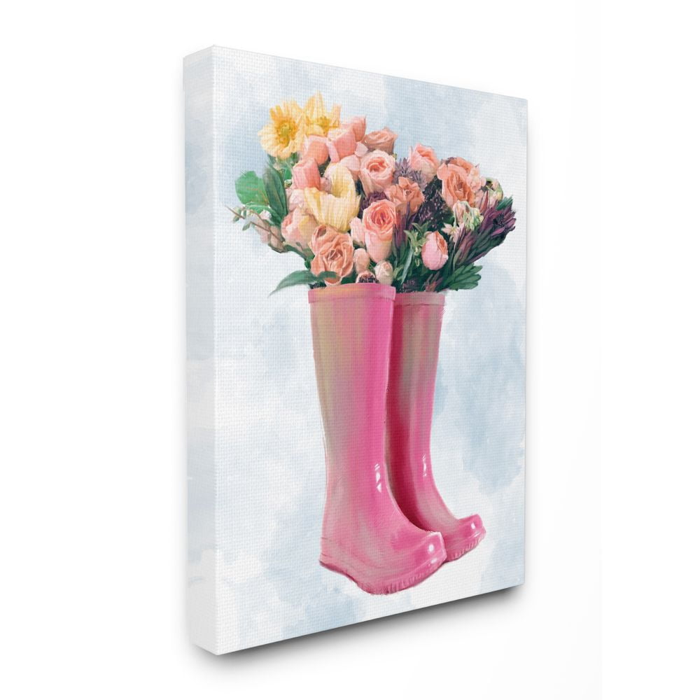Stupell Industries Spring Roses in Pink Rainboots Floral Arrangement Canvas Wall Art Design by Ziwei Li, 16" x 20"