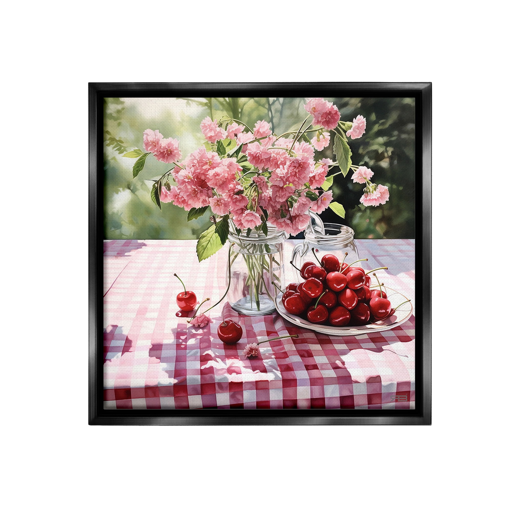 Stupell Industries Spring Snacks on Plaid Food & Beverage Painting Black Floater Framed Canvas Art Print Wall Art, 25 x 25