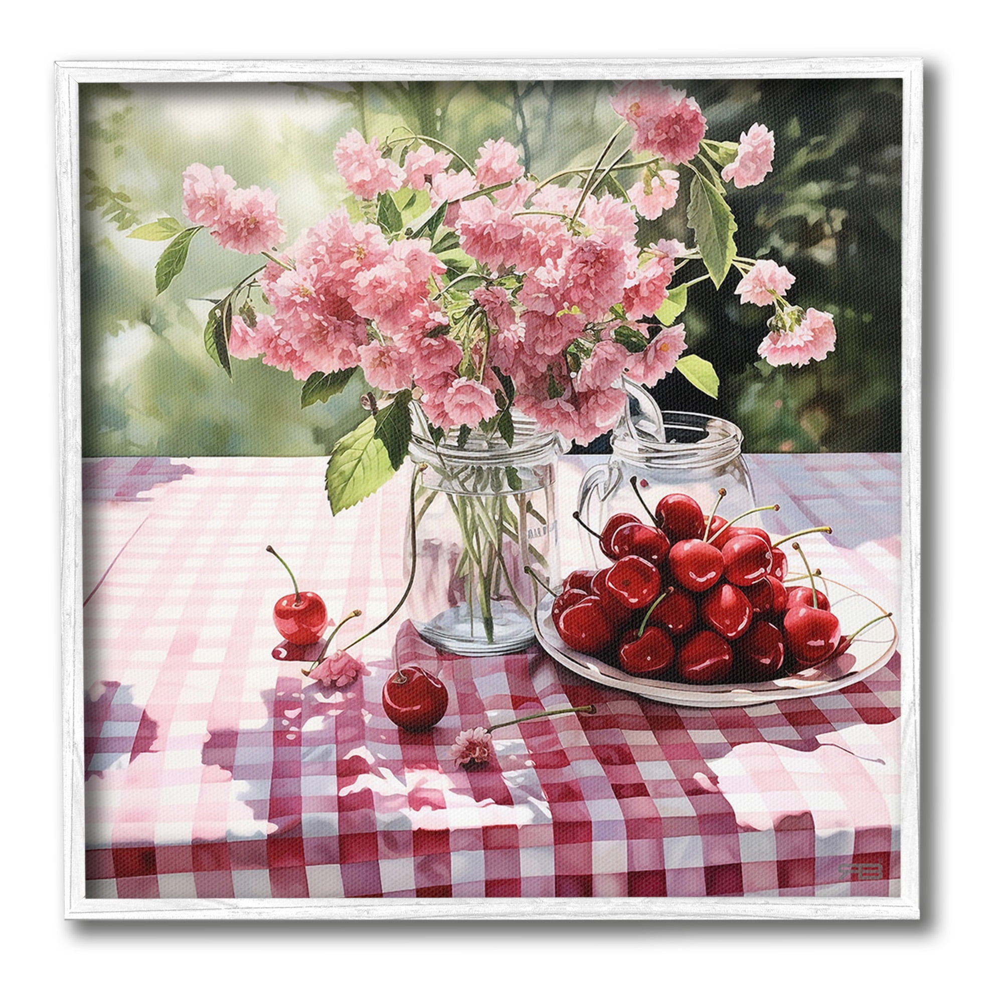Stupell Industries Spring Snacks on Plaid Food & Beverage Painting White Framed Art Print Wall Art, 17 x 17