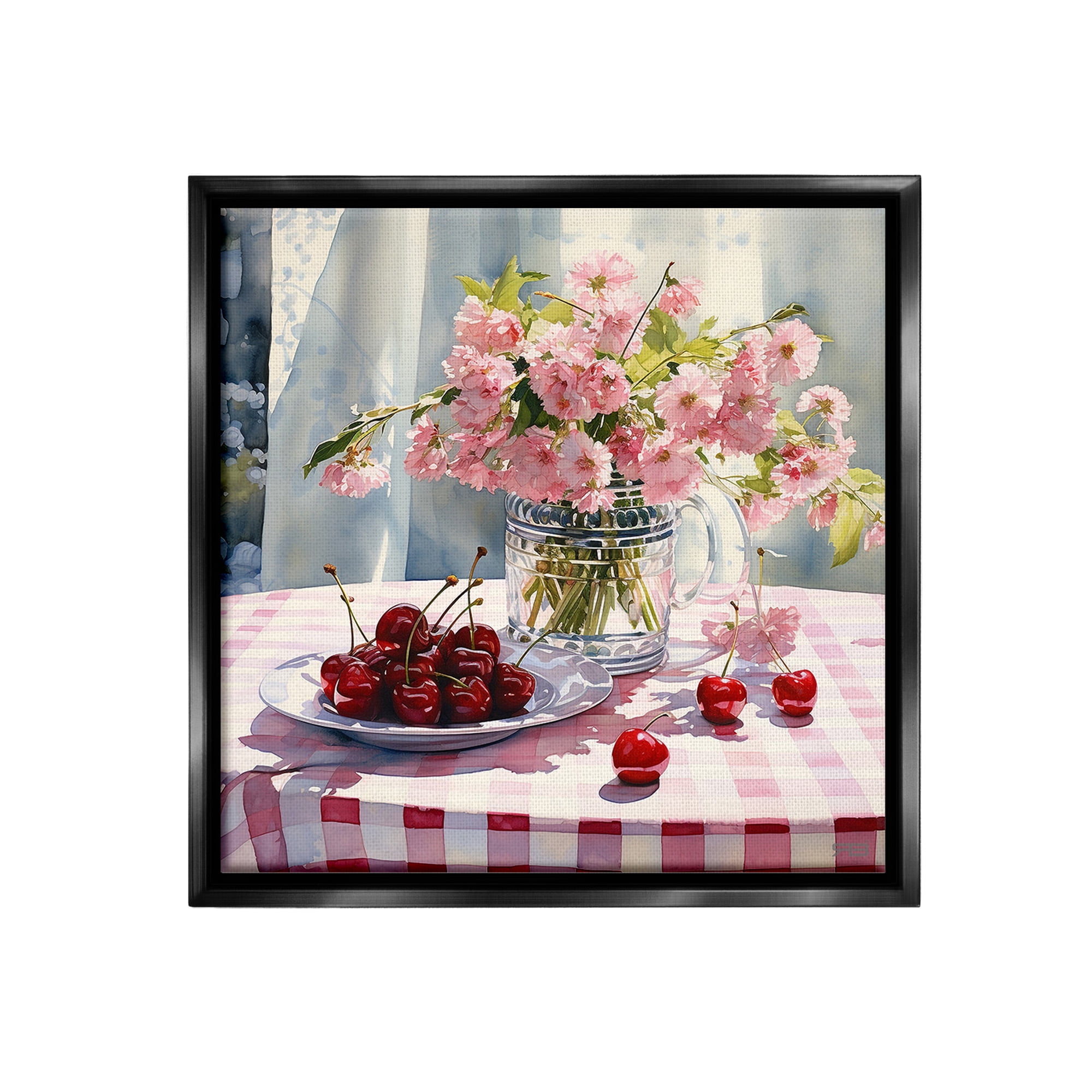 Stupell Industries Spring Still Life on Plaid Food & Beverage Painting Black Floater Framed Canvas Art Print Wall Art, 25 x 25