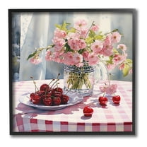 Stupell Industries Spring Still Life on Plaid Food & Beverage Painting Black Framed Art Print Wall Art, 12 x 12