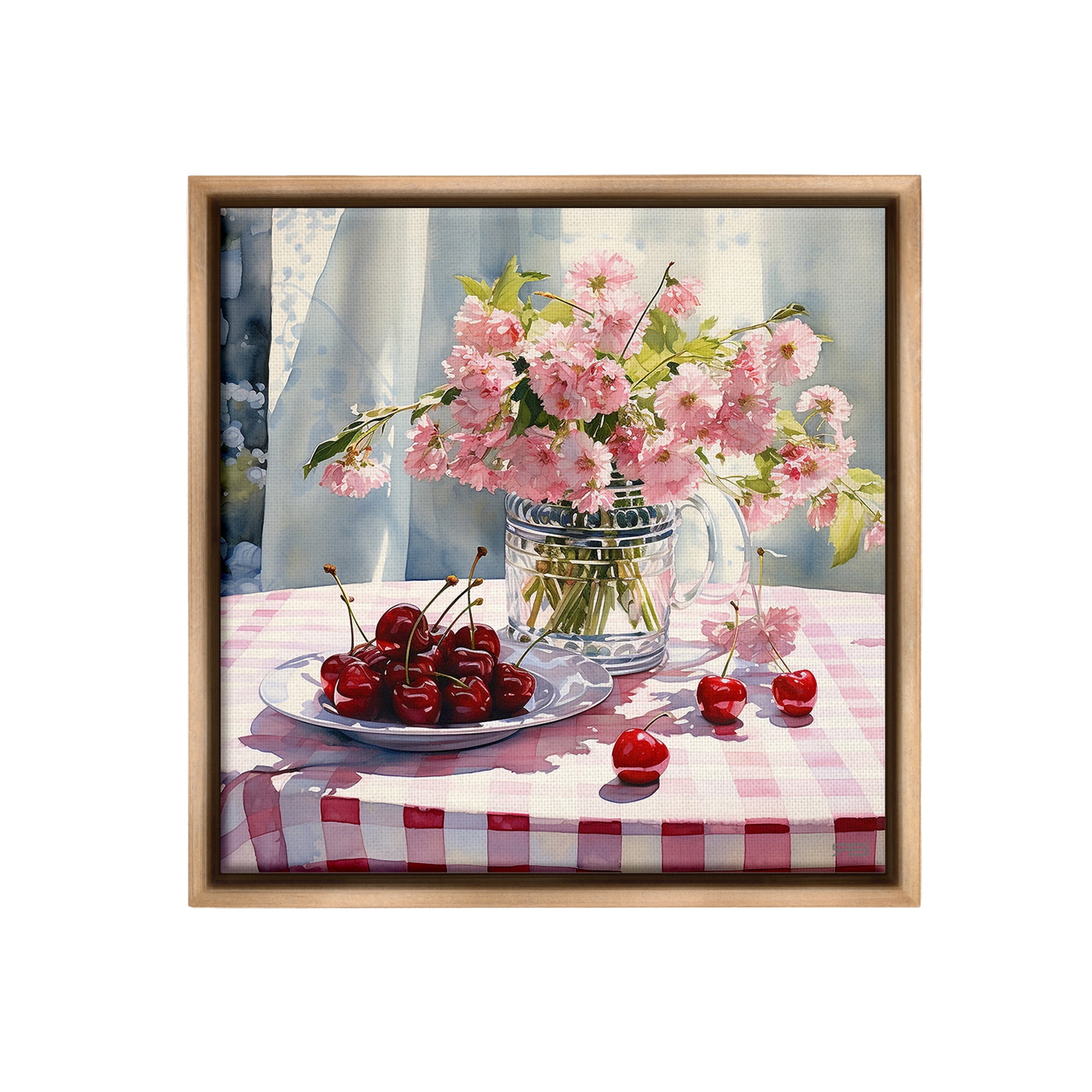 Stupell Industries Spring Still Life on Plaid Food & Beverage Painting Brown Floater Framed Canvas Art Print Wall Art, 18 x 18