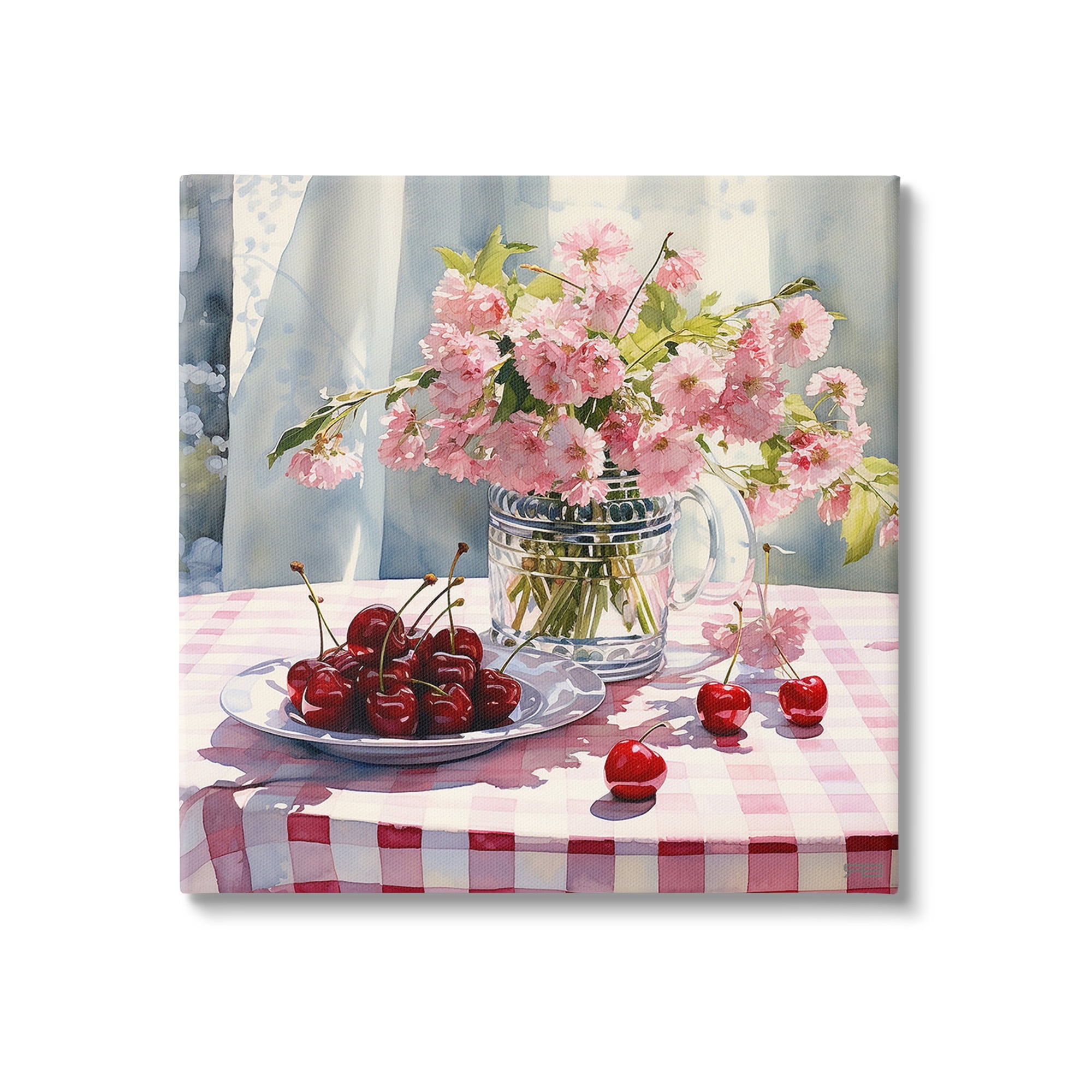 Stupell Industries Spring Still Life on Plaid Food & Beverage Painting Gallery Wrapped Canvas Art Print Wall Art, 17 x 17