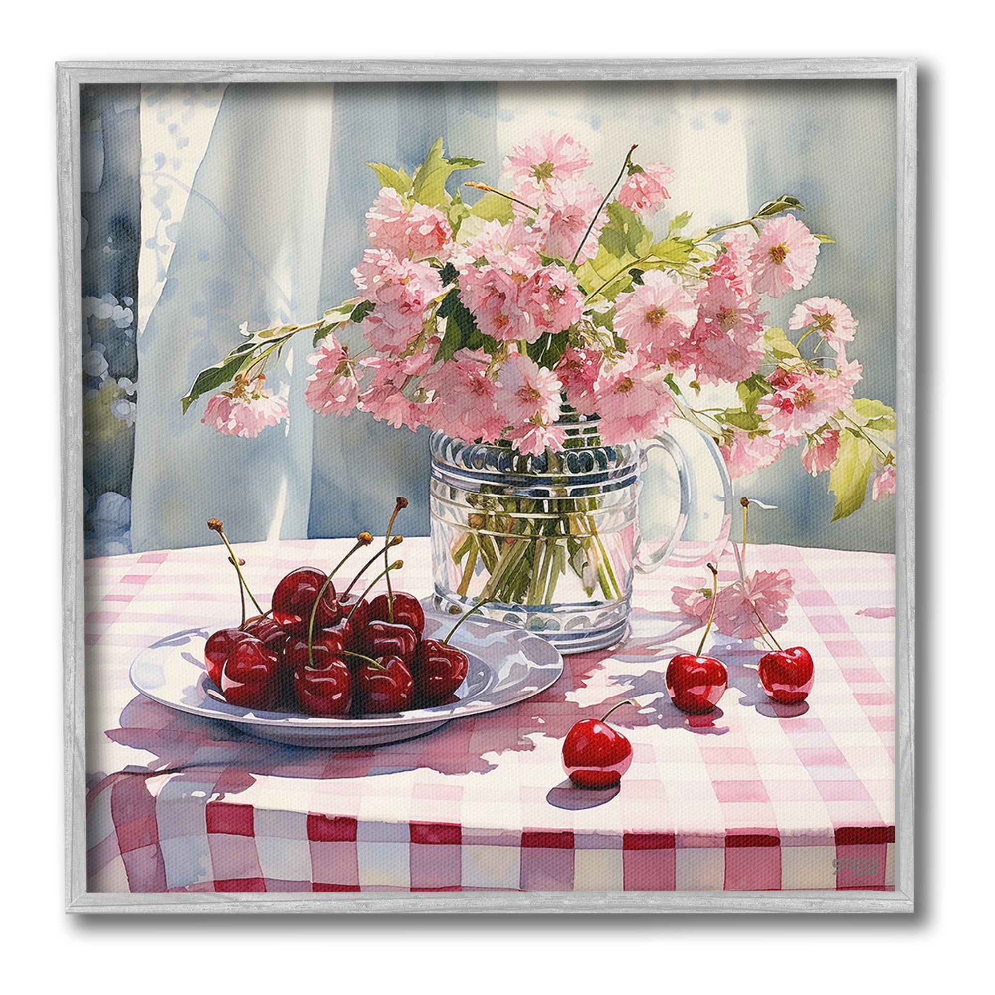 Stupell Industries Spring Still Life on Plaid Food & Beverage Painting Gray Framed Art Print Wall Art, 17 x 17