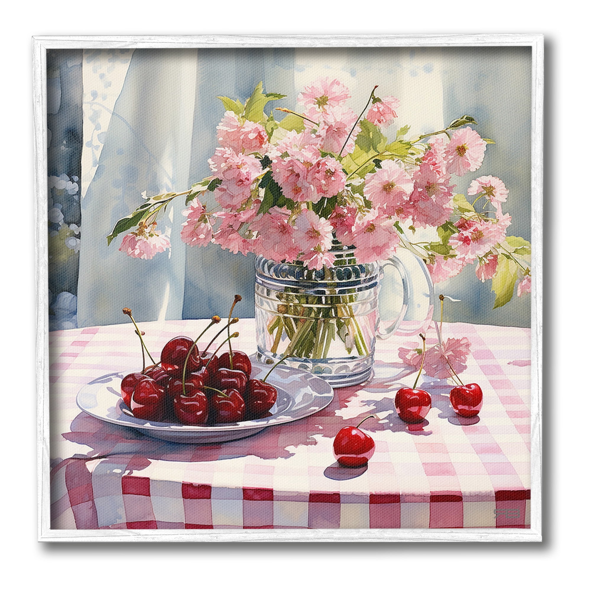 Stupell Industries Spring Still Life on Plaid Food & Beverage Painting White Framed Art Print Wall Art, 17 x 17