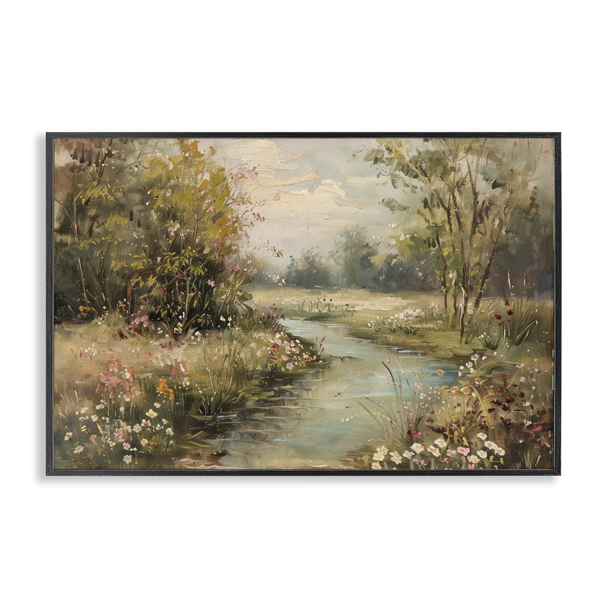 Stupell Industries Spring Stream Landscape Landscape & Nature Painting Black Framed Art Print Wall Art, 30 x 20