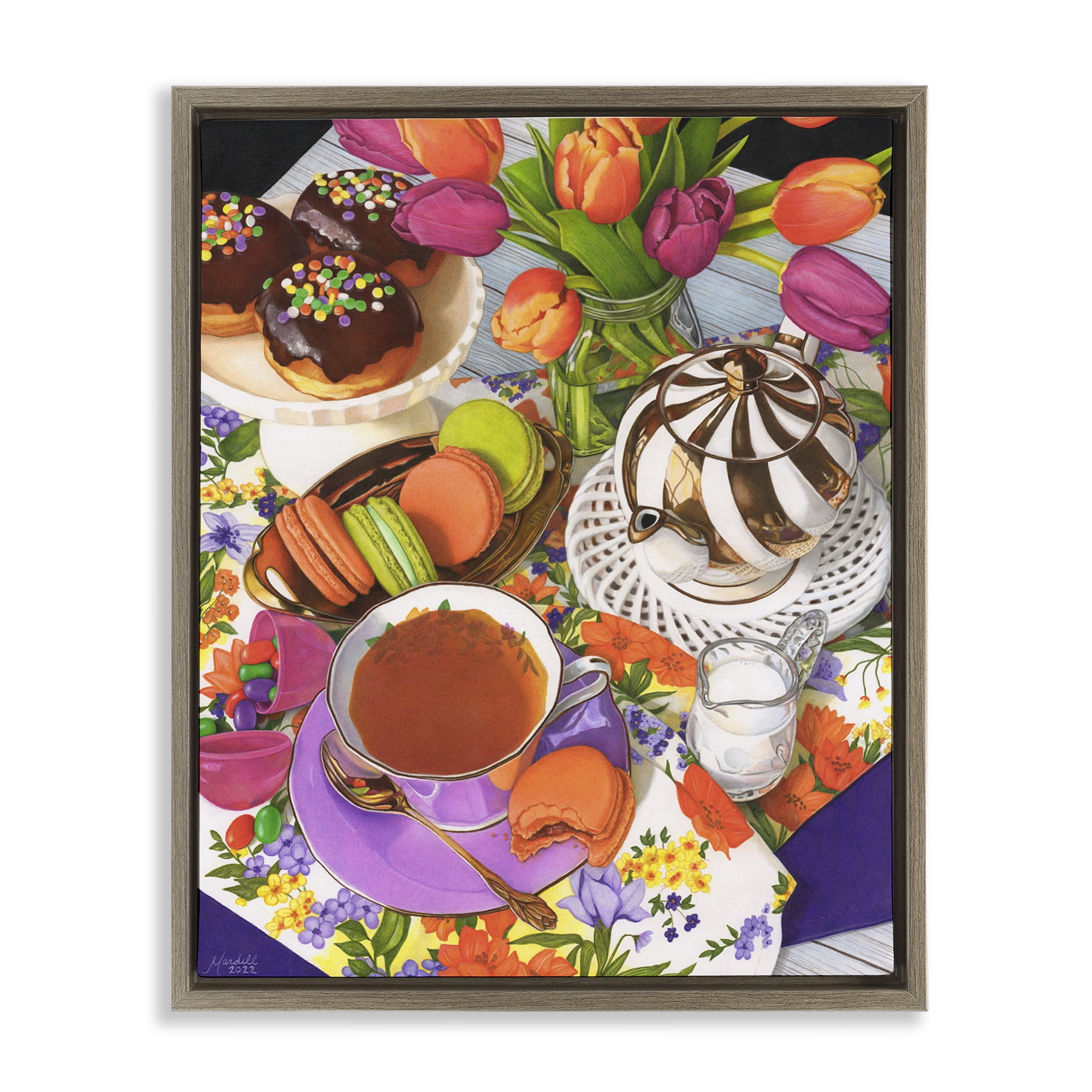 Stupell Industries Spring Tea Party Food & Beverage Painting Brown Floater Framed Art Print Wall Art, 17 x 21