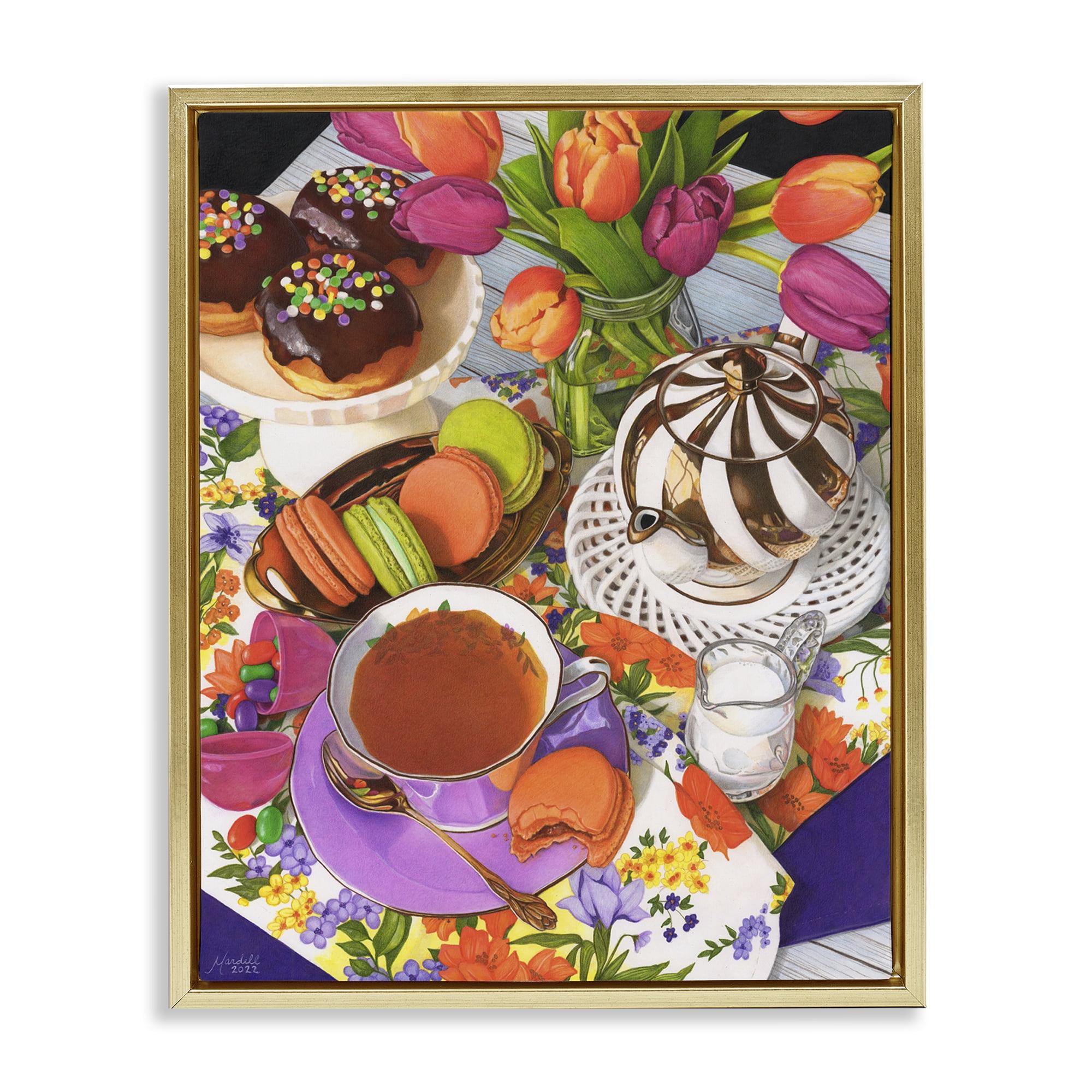 Stupell Industries Spring Tea Party Food & Beverage Painting Gold Floater Framed Art Print Wall Art, 17 x 21