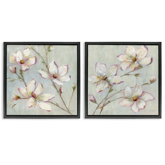 Stupell Industries Spring Tree Blooms Plants & Flowers Painting Black Floater Framed Canvas Art Print Wall Art, 18 x 18, Set of 2