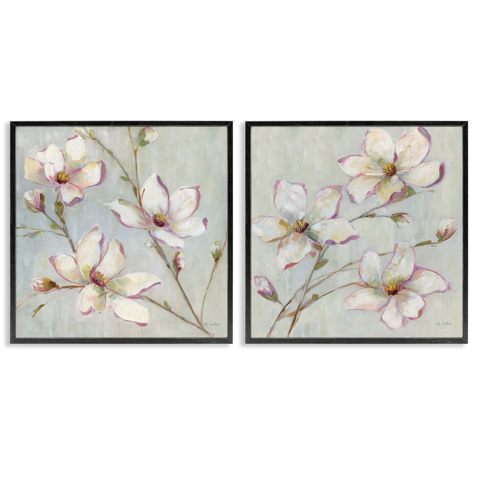 Stupell Industries Spring Tree Blooms Plants & Flowers Painting Black Framed Art Print Wall Art, 17 x 17, Set of 2