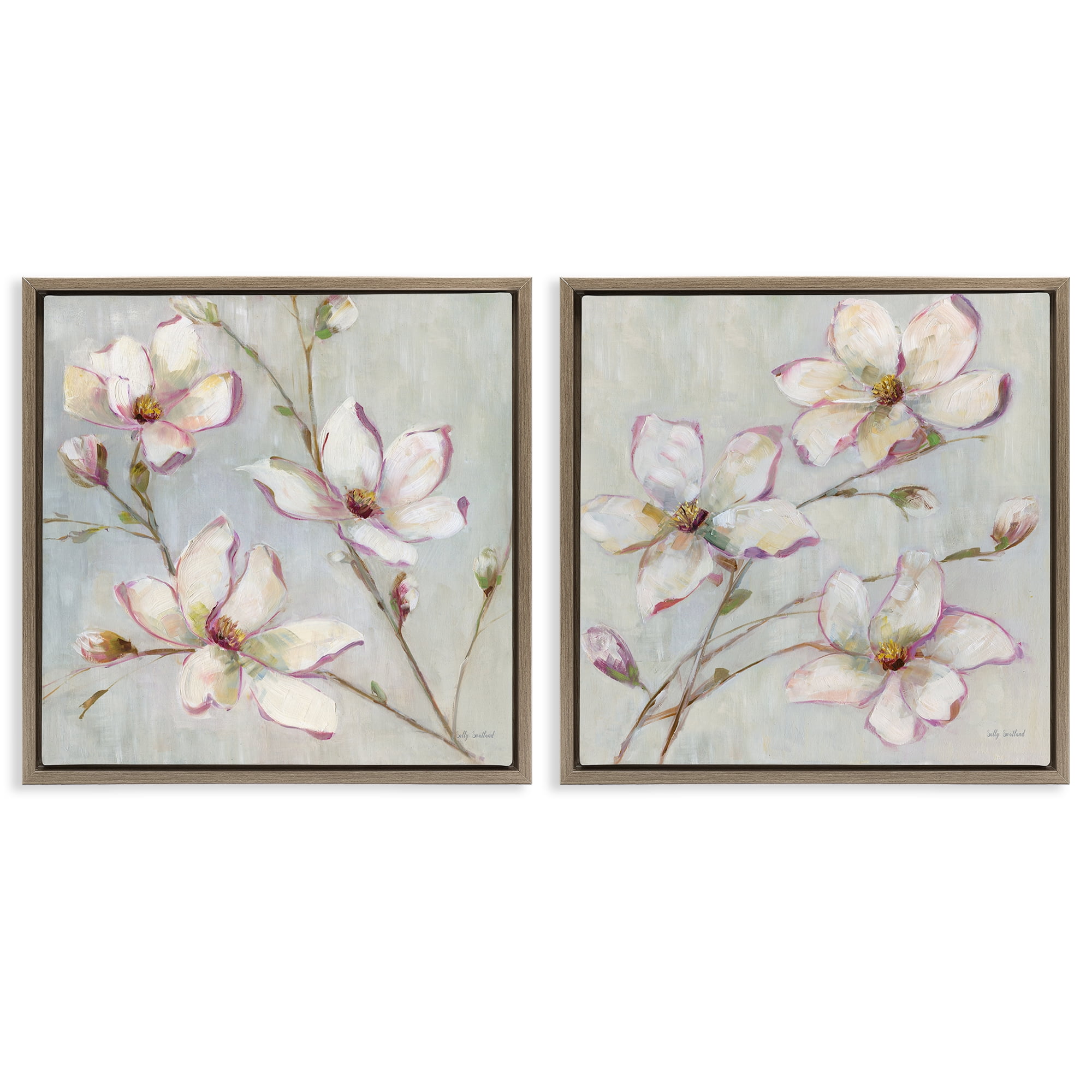 Stupell Industries Spring Tree Blooms Plants & Flowers Painting Brown Floater Framed Canvas Art Print Wall Art, 18 x 18, Set of 2