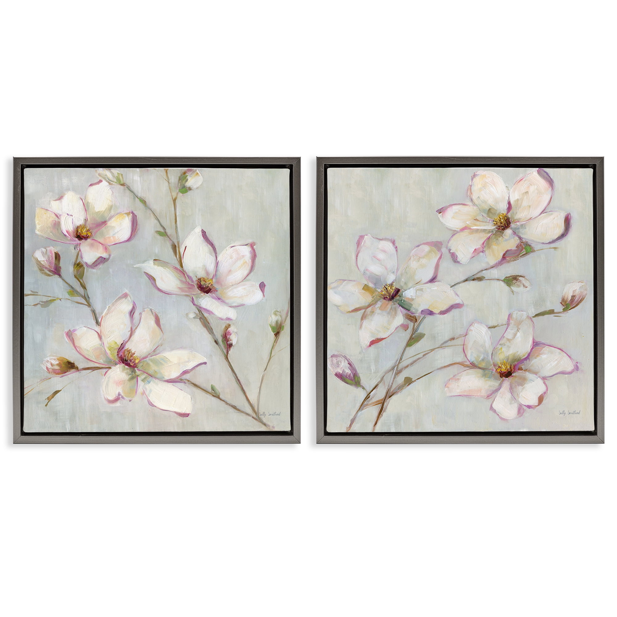 Stupell Industries Spring Tree Blooms Plants & Flowers Painting Gray Floater Framed Canvas Art Print Wall Art, 18 x 18, Set of 2