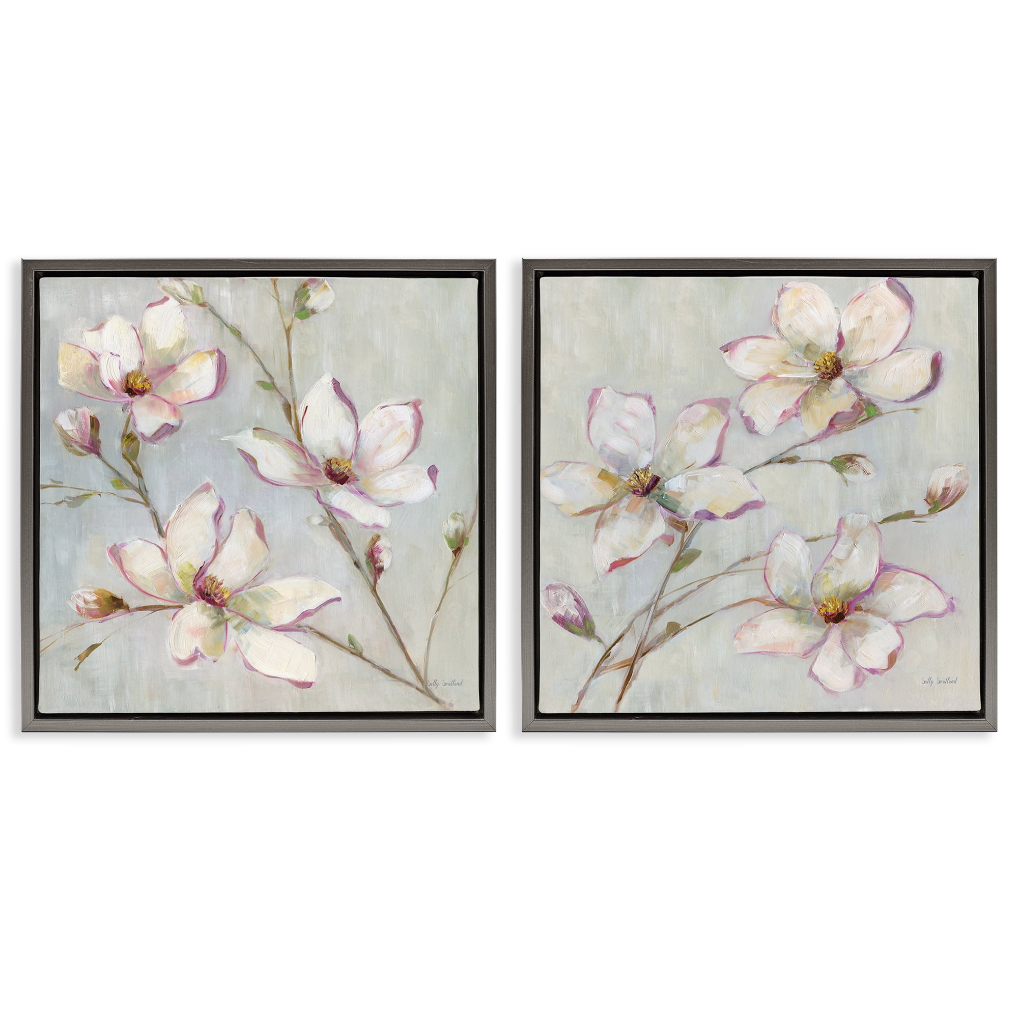 Stupell Industries Spring Tree Blooms Plants & Flowers Painting Gray Floater Framed Canvas Art Print Wall Art, 25 x 25, Set of 2