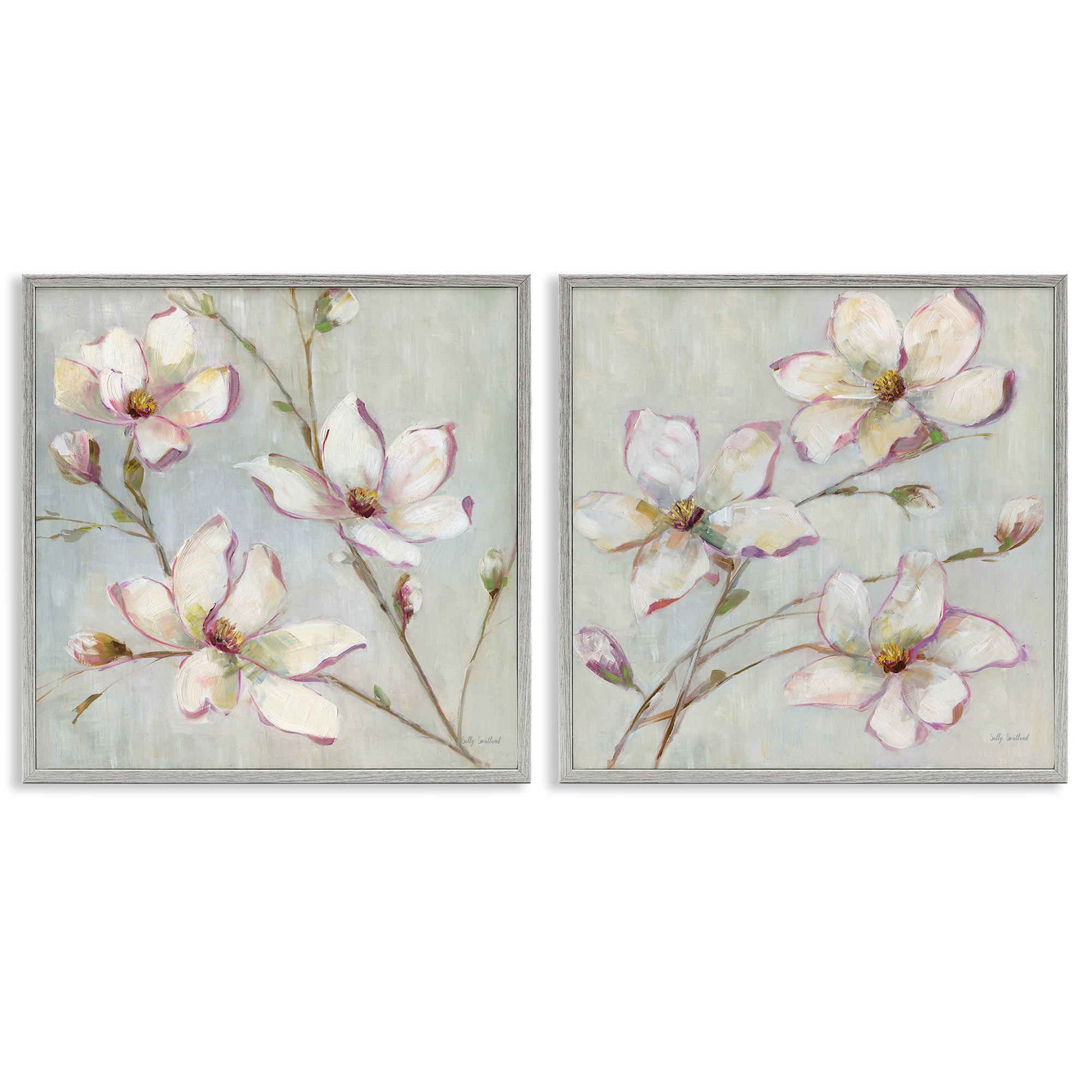 Stupell Industries Spring Tree Blooms Plants & Flowers Painting Gray Framed Art Print Wall Art, 24 x 24, Set of 2