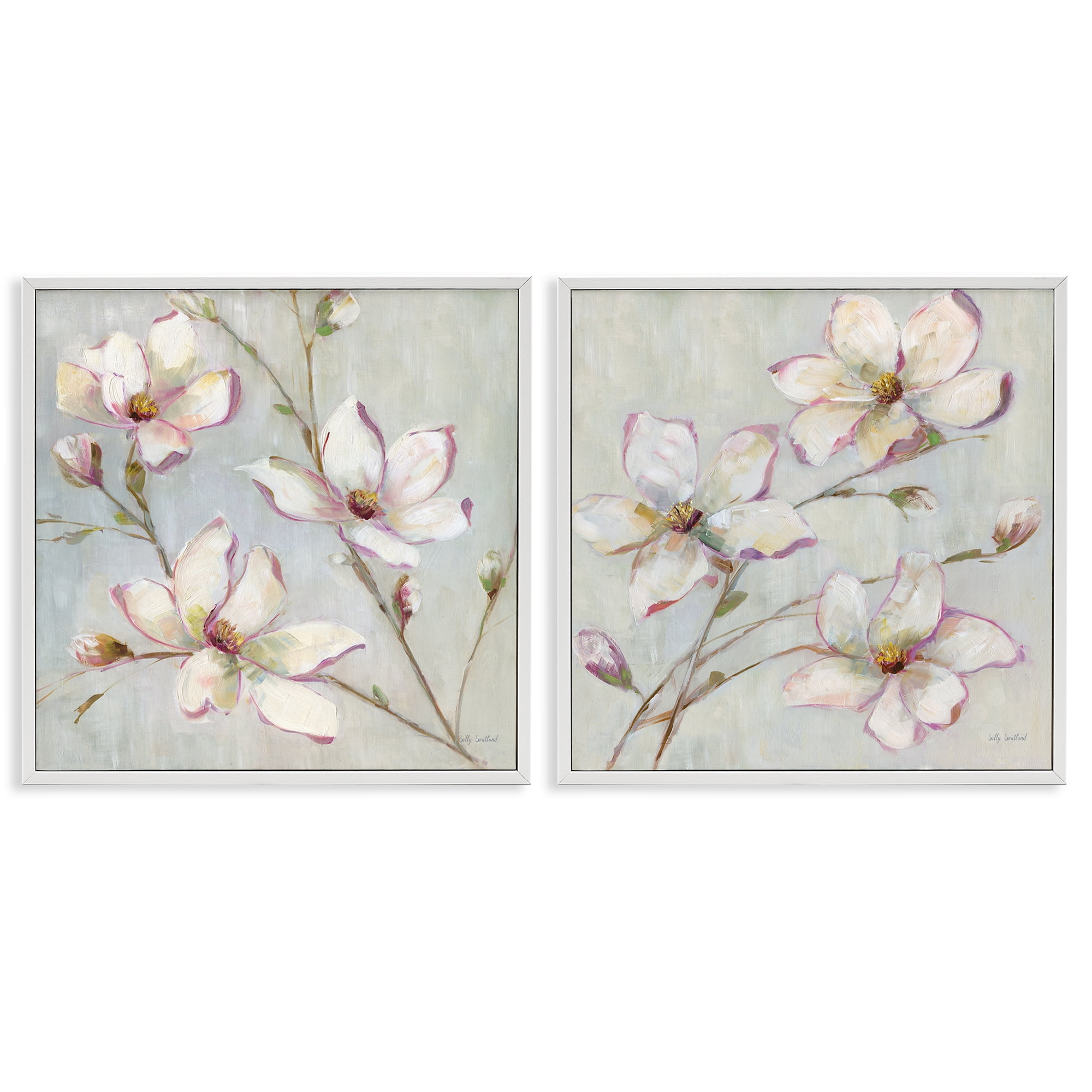Stupell Industries Spring Tree Blooms Plants & Flowers Painting White Framed Art Print Wall Art, 24 x 24, Set of 2