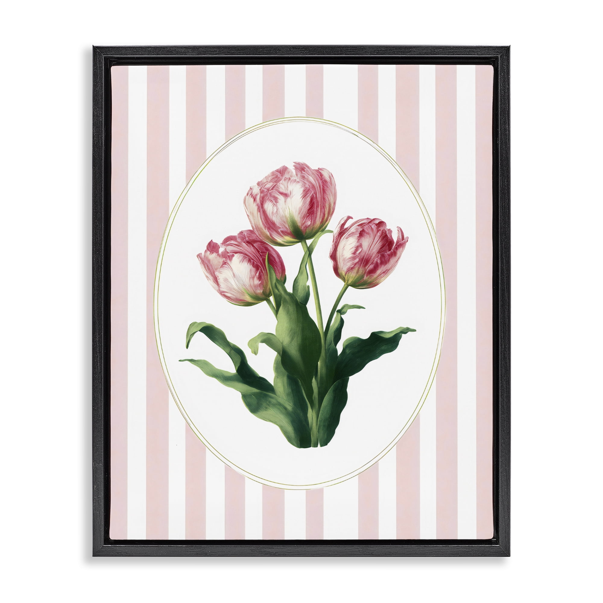 Stupell Industries Spring Tulips on Stripes Black Framed Floater Canvas Wall Art, design by Ink Drop Loft