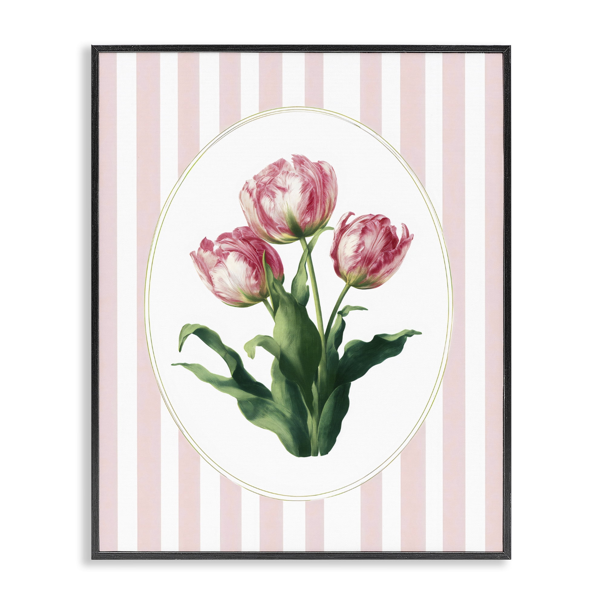 Stupell Industries Spring Tulips on Stripes Black Framed Giclee Art, design by Ink Drop Loft