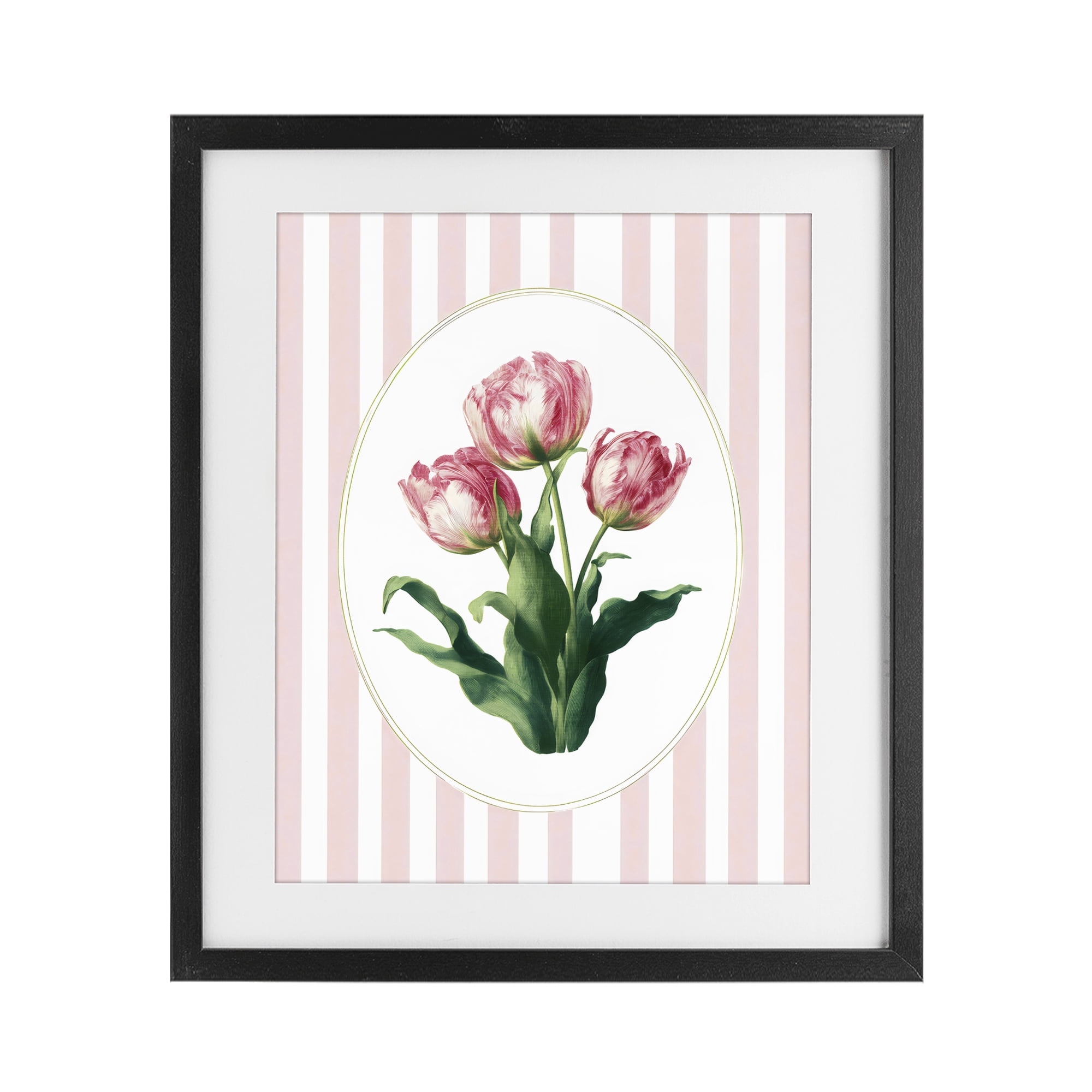 Stupell Industries Spring Tulips on Stripes Black Framed Print Under Glass, design by Ink Drop Loft
