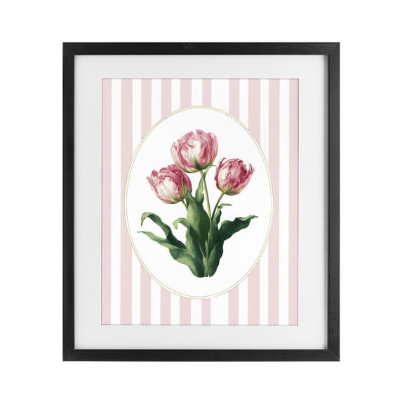 Stupell Industries French Country Spring Tulips on Stripes Black Framed Print Under Glass, 13 x 16, by Ink Drop Loft