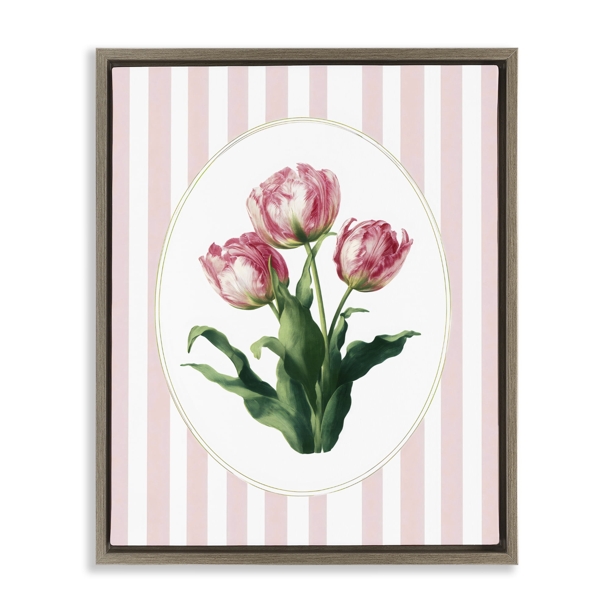 Stupell Industries Spring Tulips on Stripes Brown Framed Floater Canvas Wall Art, design by Ink Drop Loft