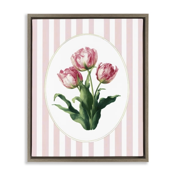 Stupell Industries French Country Spring Tulips on Stripes Brown Floating Frame Canvas Art, 25 x 31, by Ink Drop Loft