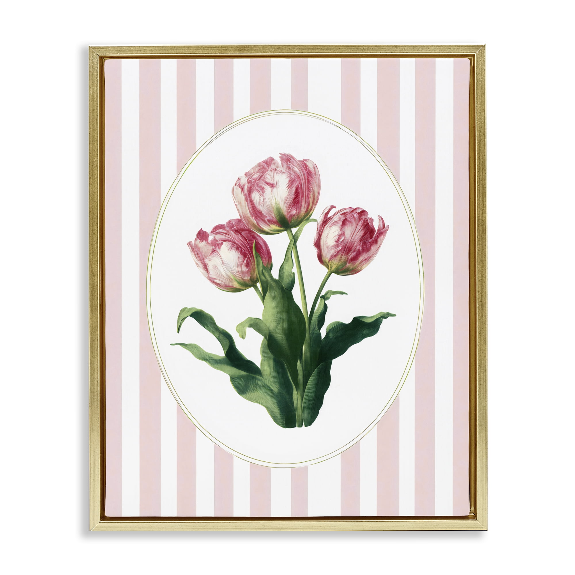 Stupell Industries Spring Tulips on Stripes Gold Framed Floater Canvas Wall Art, design by Ink Drop Loft