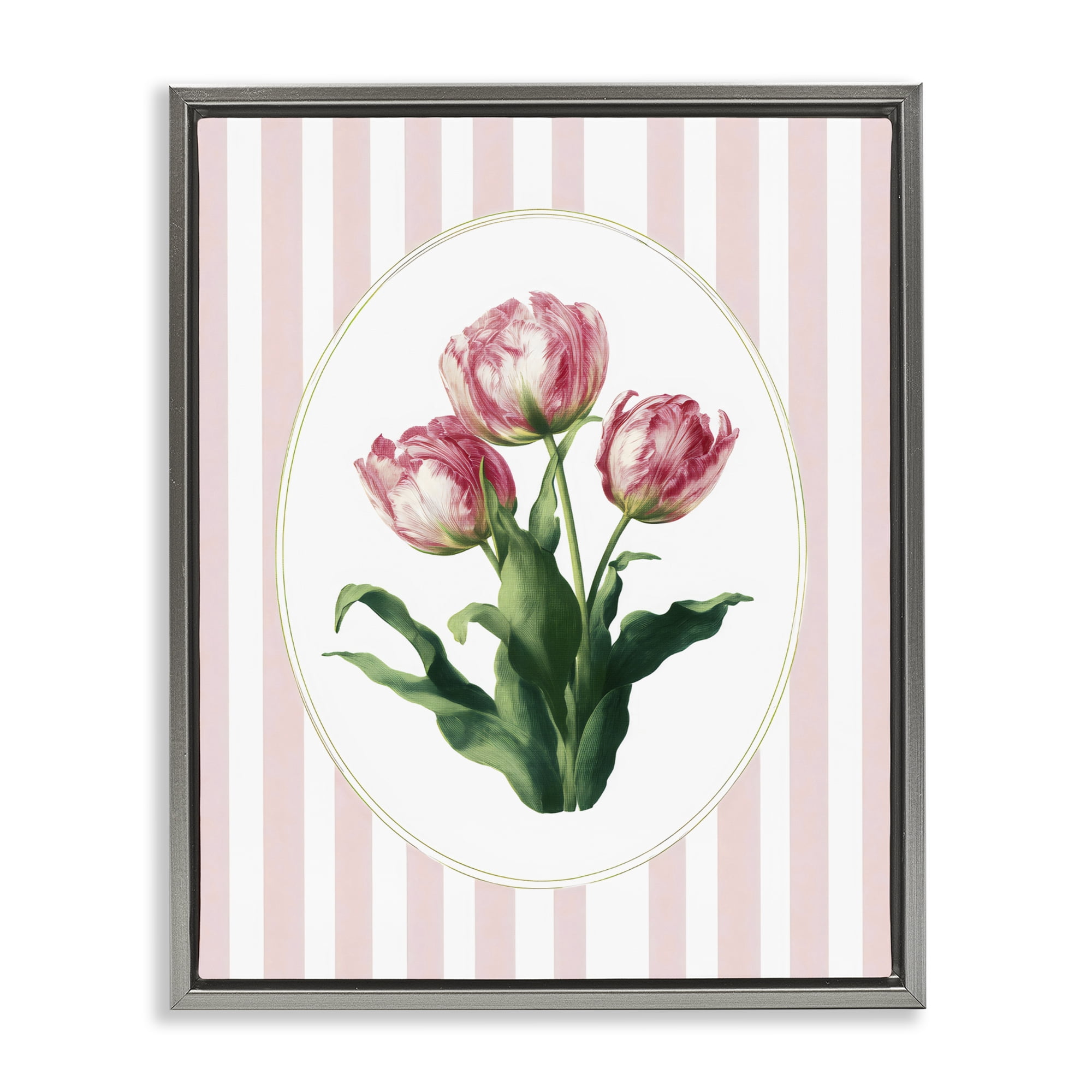 Stupell Industries Spring Tulips on Stripes Gray Framed Floater Canvas Wall Art, design by Ink Drop Loft