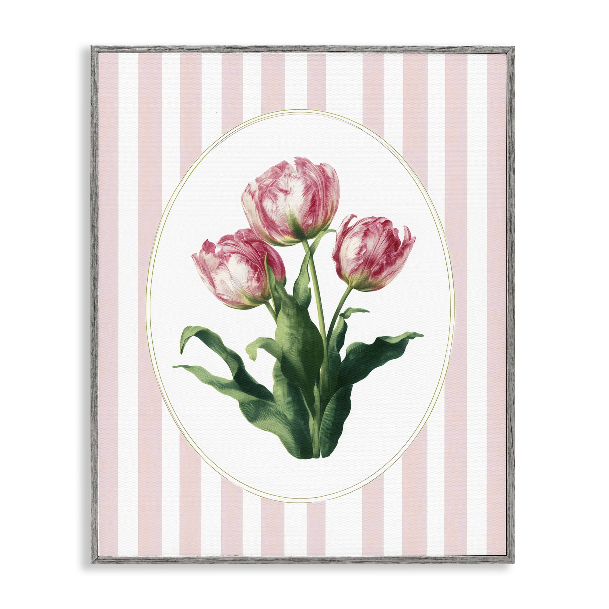 Stupell Industries Spring Tulips on Stripes Gray Framed Giclee Art, design by Ink Drop Loft