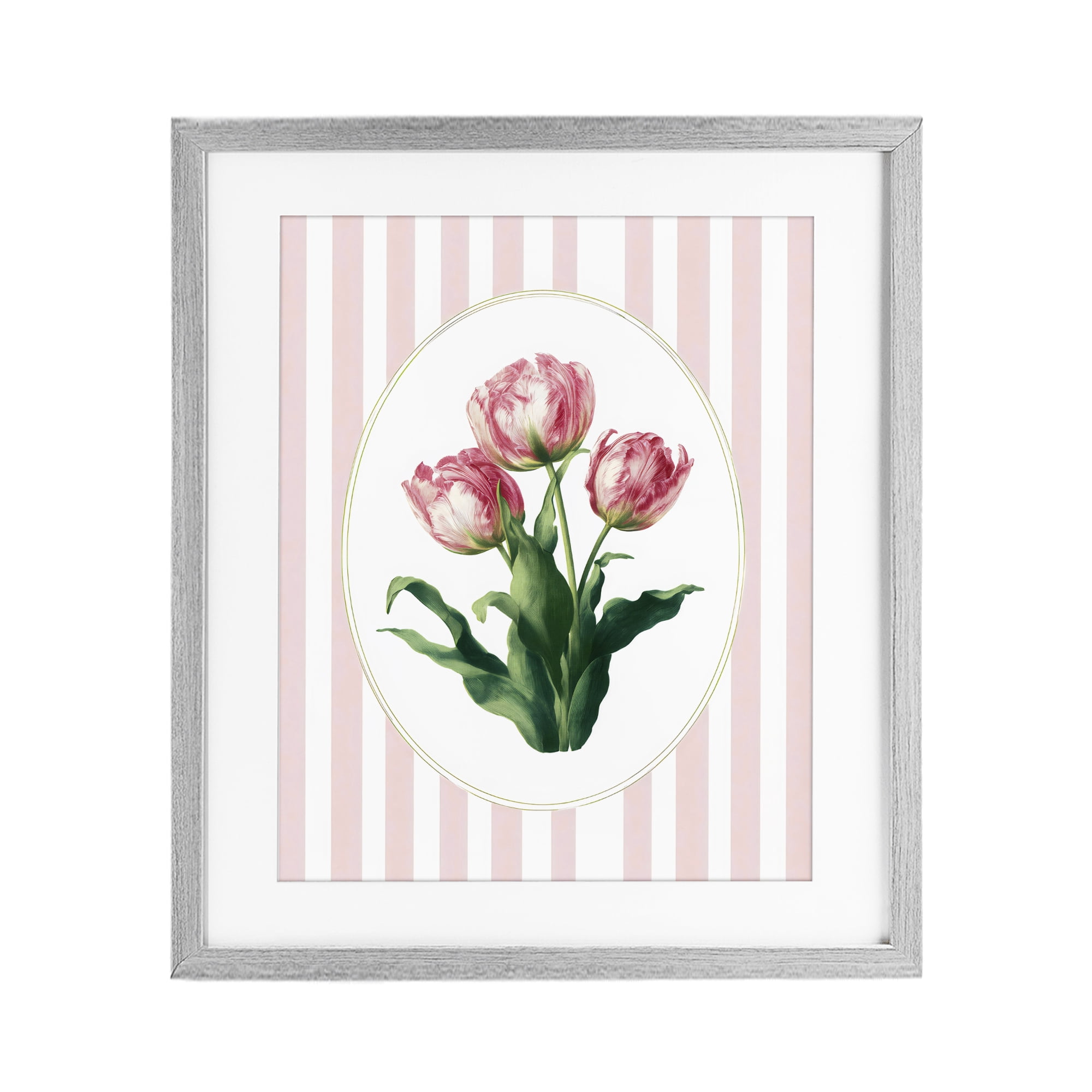Stupell Industries Spring Tulips on Stripes Gray Framed Print Under Glass, design by Ink Drop Loft